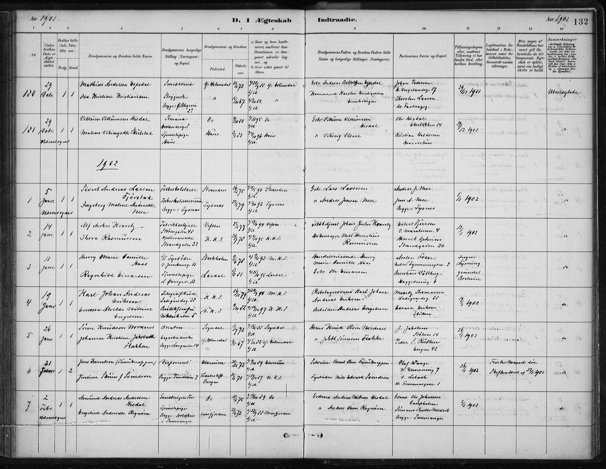 Korskirken sokneprestembete, AV/SAB-A-76101/H/Hab: Parish register (copy) no. D 3, 1887-1906, p. 132