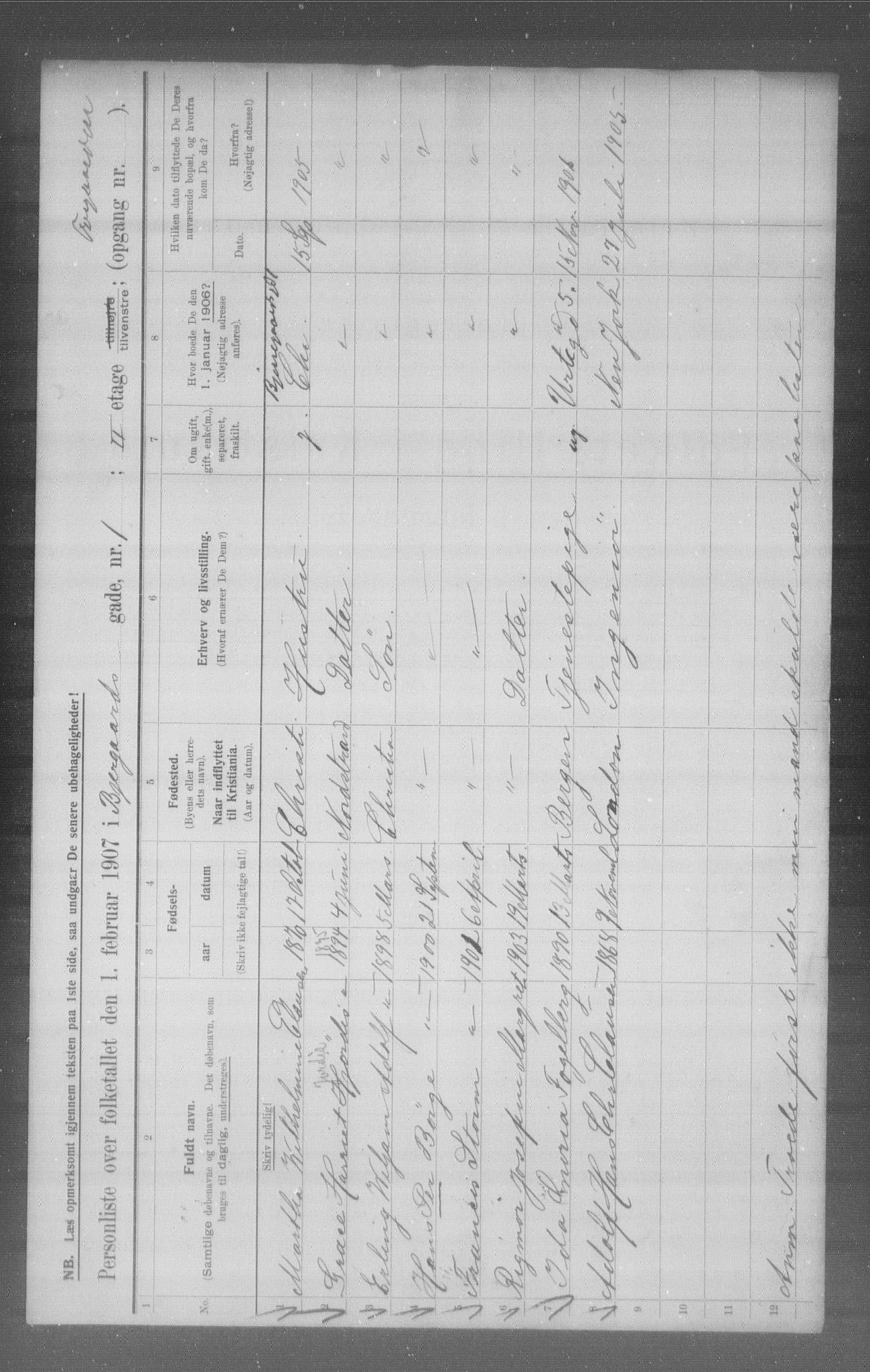 OBA, Municipal Census 1907 for Kristiania, 1907, p. 2906