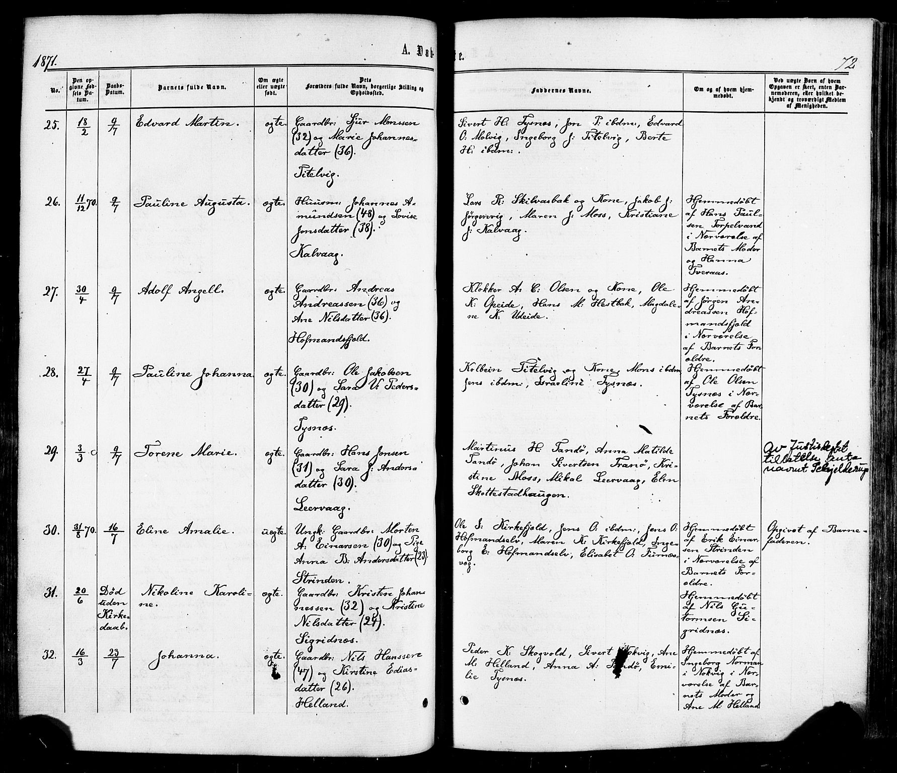 Ministerialprotokoller, klokkerbøker og fødselsregistre - Nordland, AV/SAT-A-1459/859/L0845: Parish register (official) no. 859A05, 1863-1877, p. 72