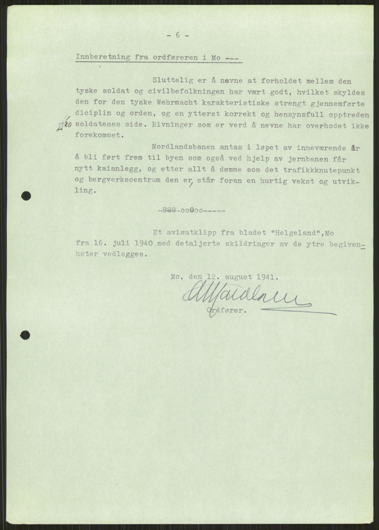 Forsvaret, Forsvarets krigshistoriske avdeling, AV/RA-RAFA-2017/Y/Ya/L0017: II-C-11-31 - Fylkesmenn.  Rapporter om krigsbegivenhetene 1940., 1940, p. 195