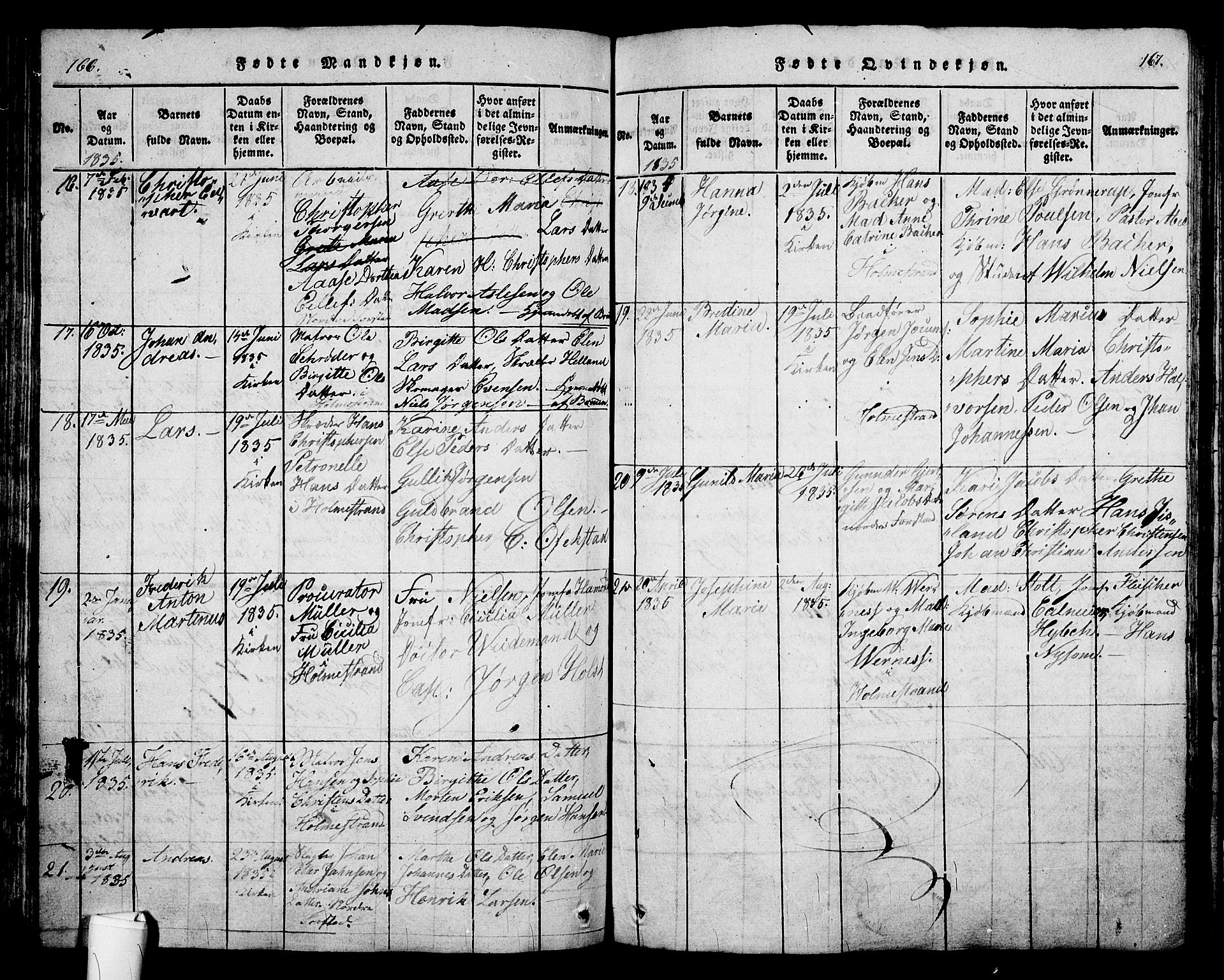 Holmestrand kirkebøker, AV/SAKO-A-346/G/Ga/L0001: Parish register (copy) no. 1, 1814-1848, p. 166-167