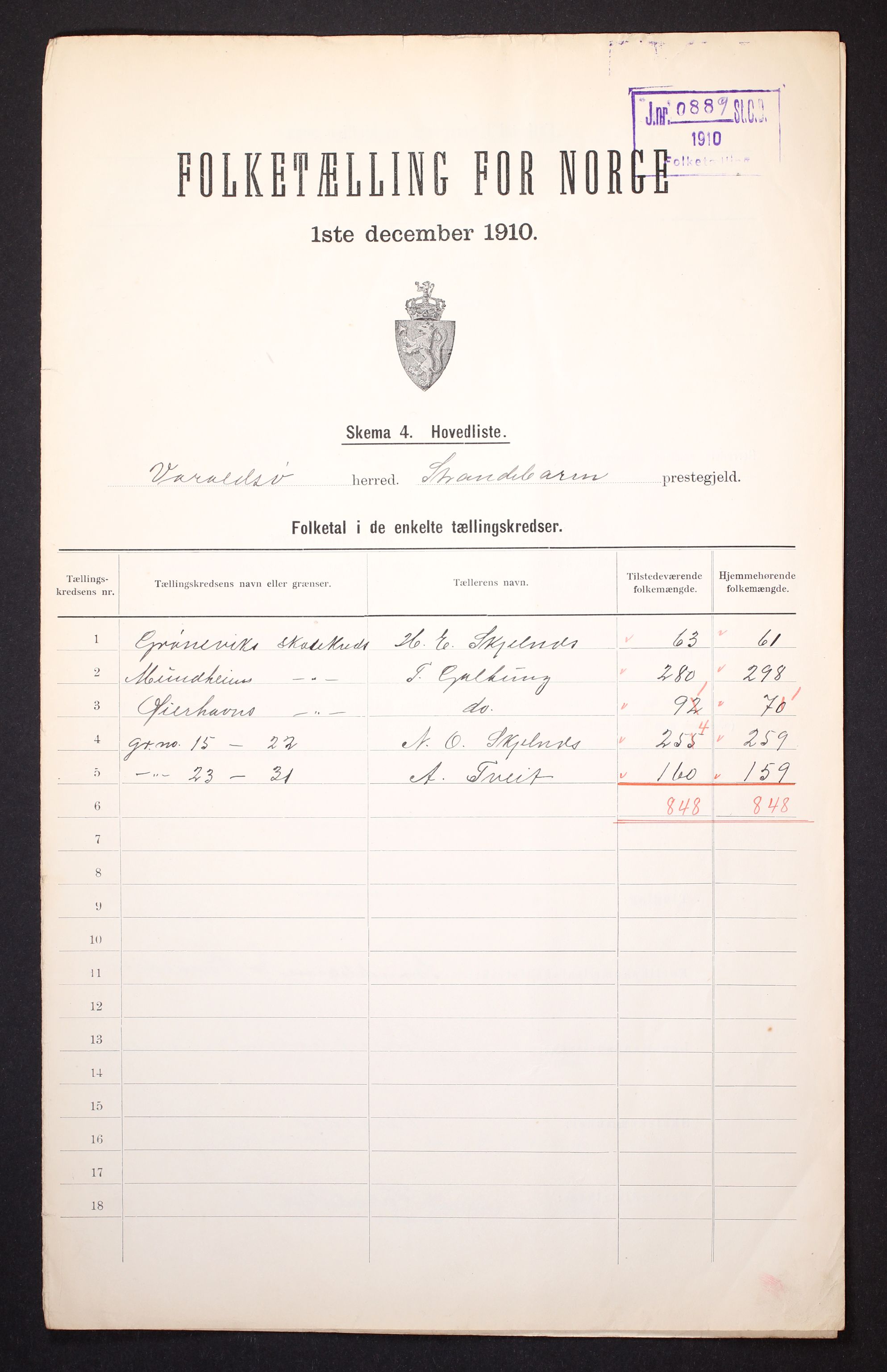 RA, 1910 census for Varaldsøy, 1910, p. 2