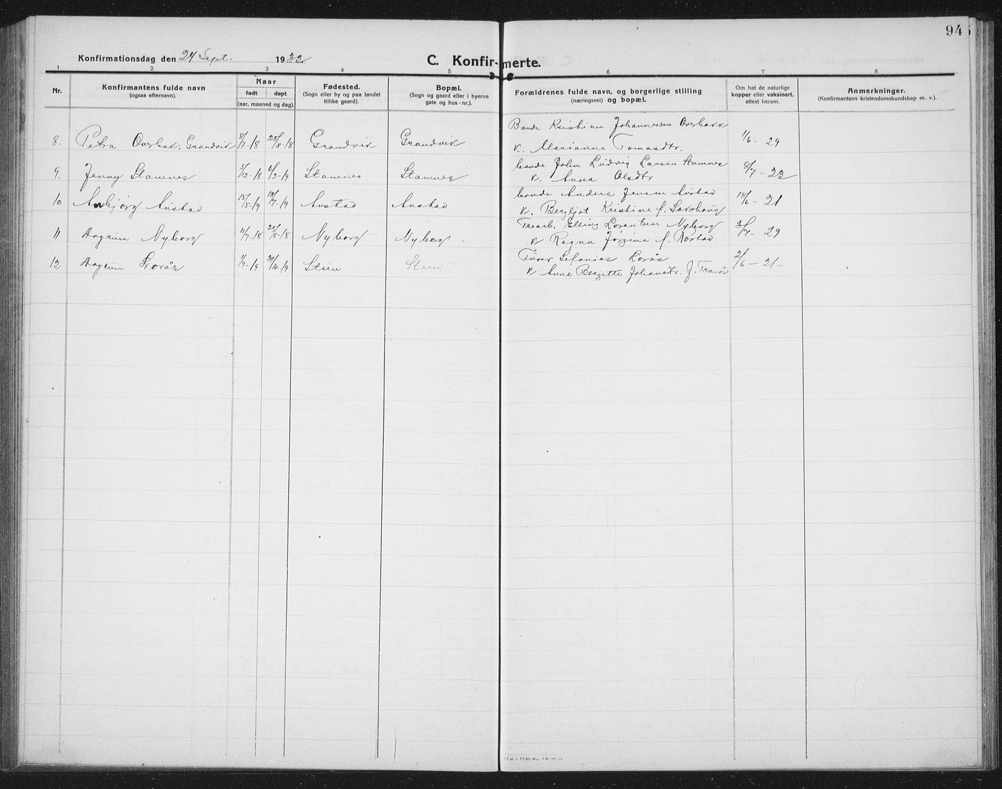 Ministerialprotokoller, klokkerbøker og fødselsregistre - Nord-Trøndelag, SAT/A-1458/731/L0312: Parish register (copy) no. 731C03, 1911-1935, p. 94