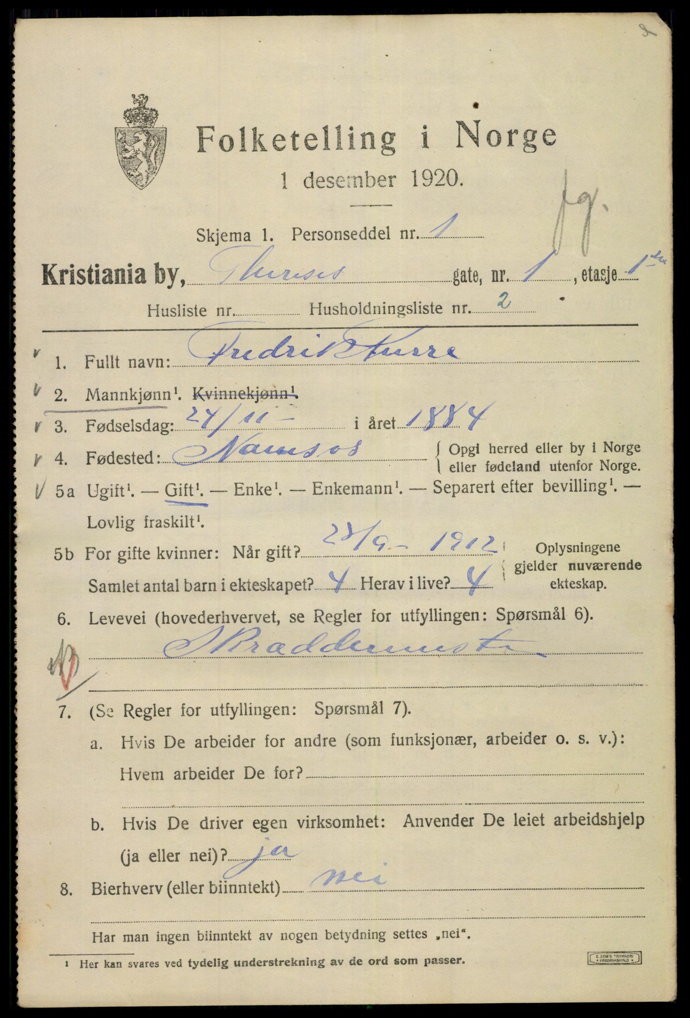 SAO, 1920 census for Kristiania, 1920, p. 565657