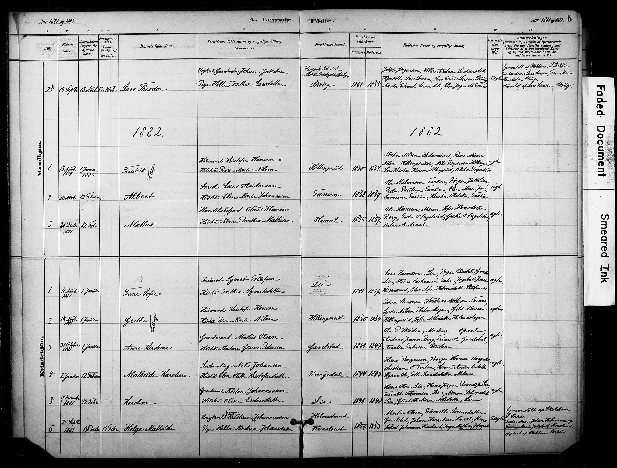 Lardal kirkebøker, AV/SAKO-A-350/F/Fb/L0001: Parish register (official) no. II 1, 1881-1911, p. 5