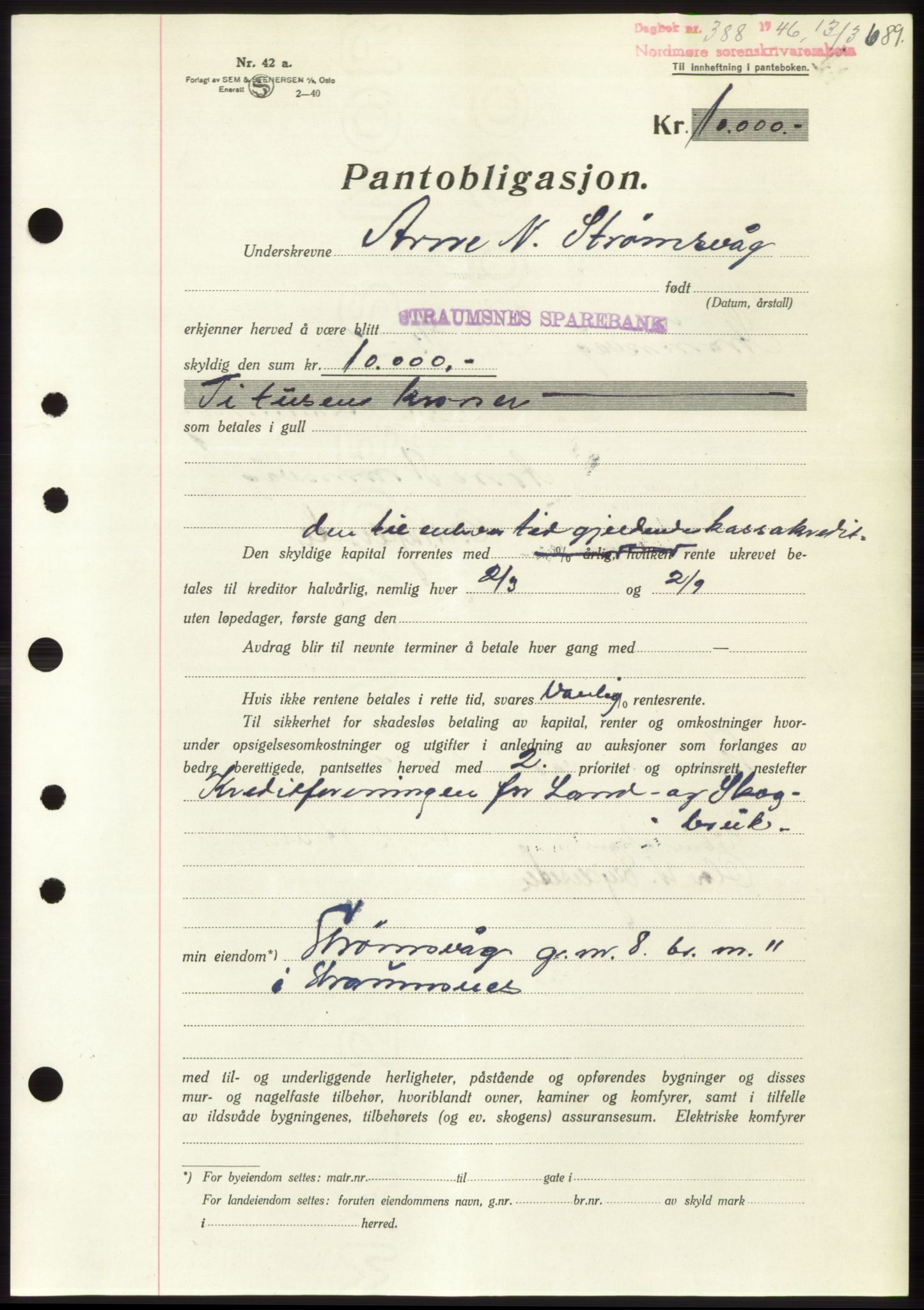 Nordmøre sorenskriveri, AV/SAT-A-4132/1/2/2Ca: Mortgage book no. B93b, 1946-1946, Diary no: : 388/1946