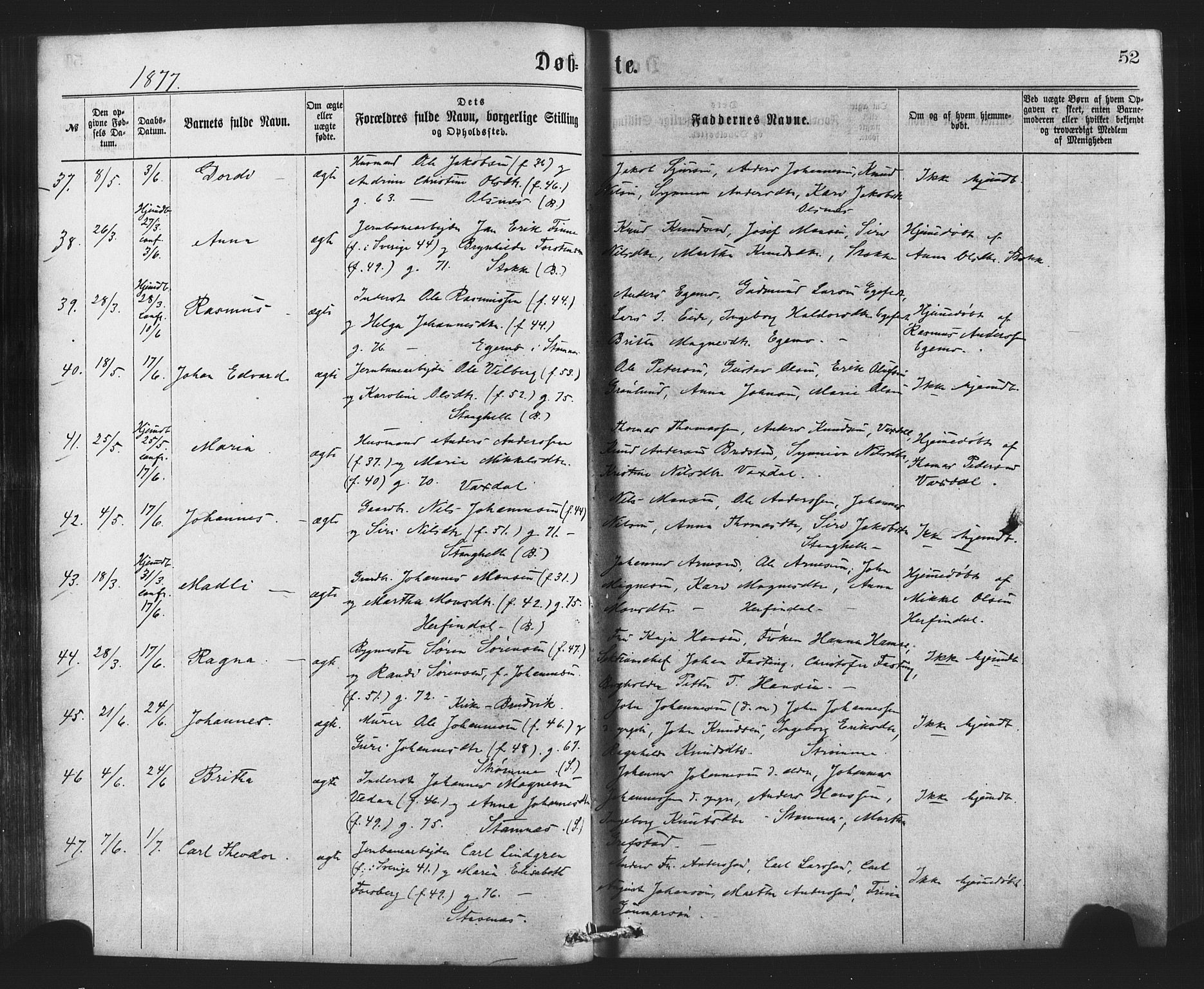 Bruvik Sokneprestembete, AV/SAB-A-74701/H/Haa: Parish register (official) no. A 1, 1869-1877, p. 52