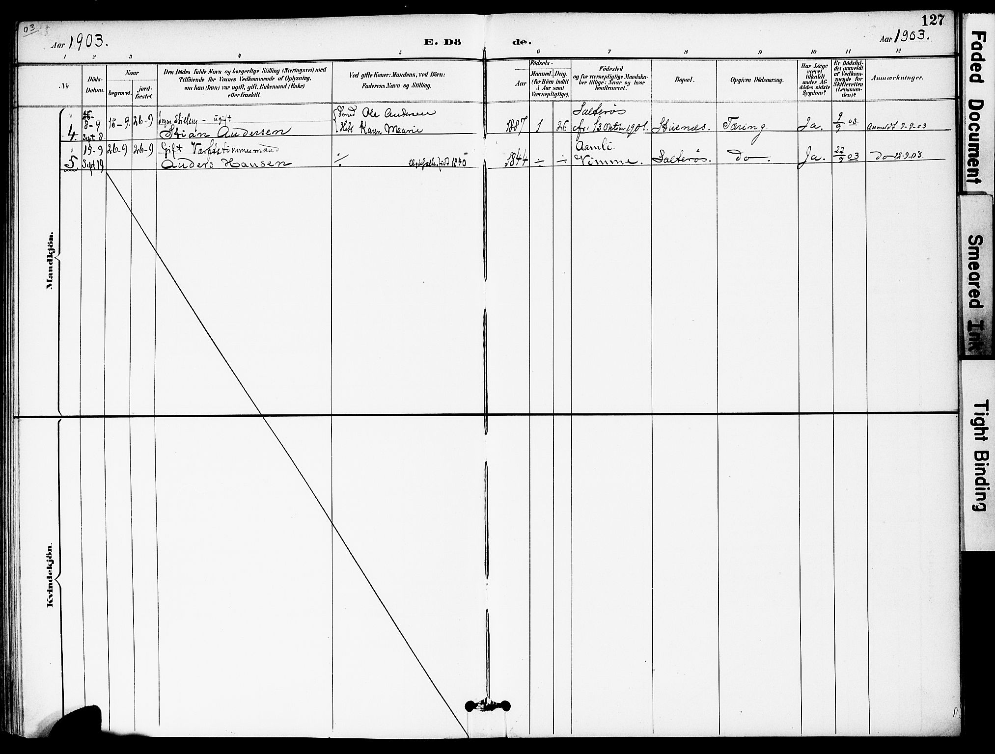 Austre Moland sokneprestkontor, SAK/1111-0001/F/Fa/Fab/L0002: Parish register (official) no. A 2, 1894-1919, p. 127