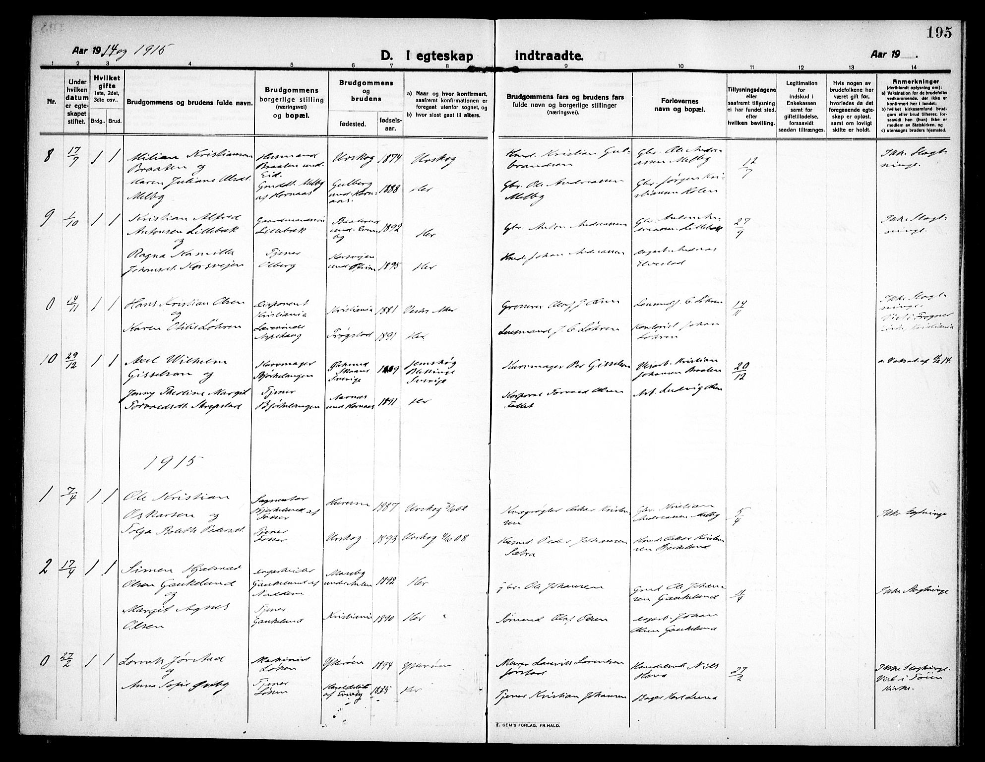 Høland prestekontor Kirkebøker, SAO/A-10346a/F/Fa/L0016: Parish register (official) no. I 16, 1912-1921, p. 195