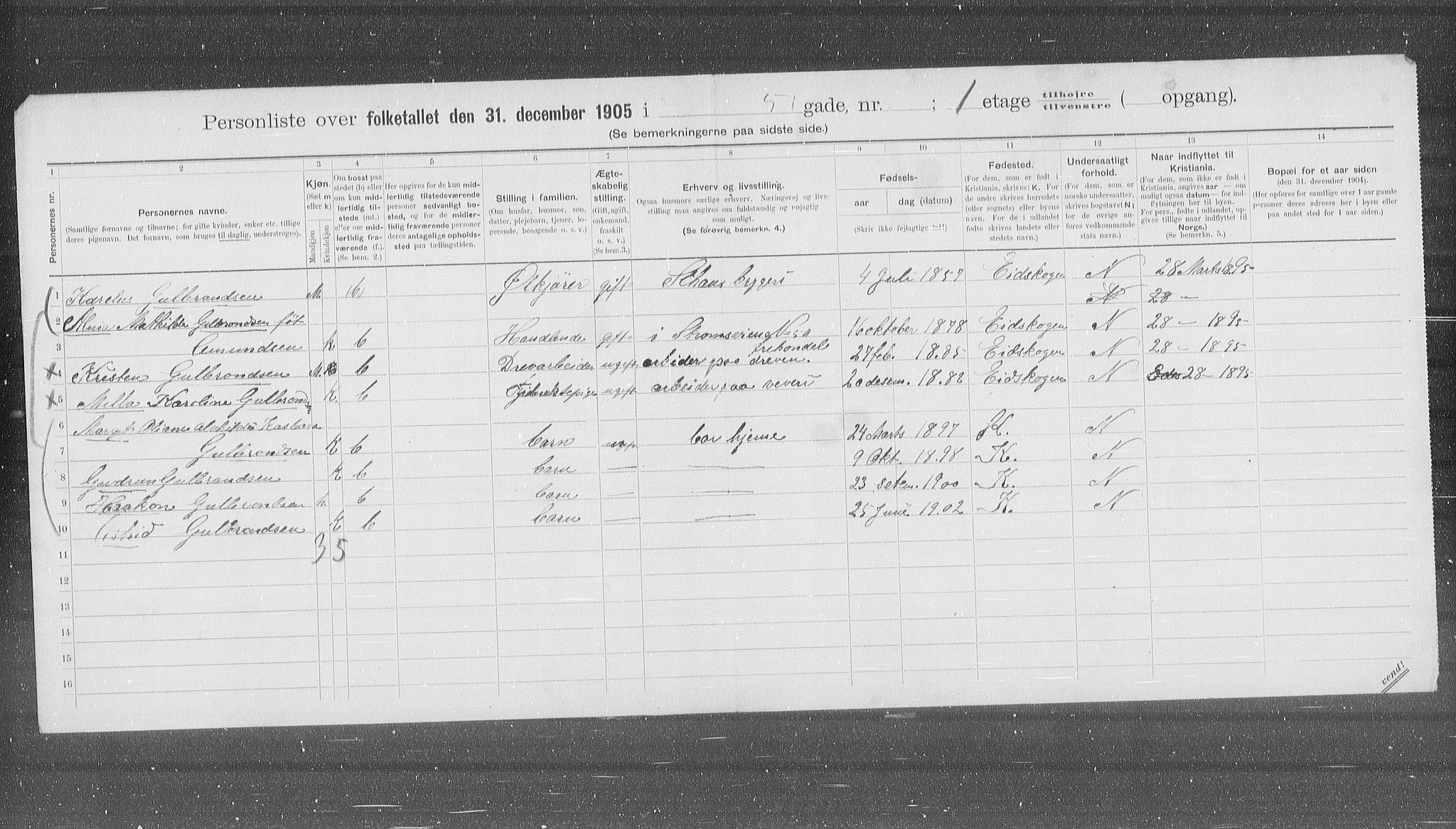 OBA, Municipal Census 1905 for Kristiania, 1905, p. 54654