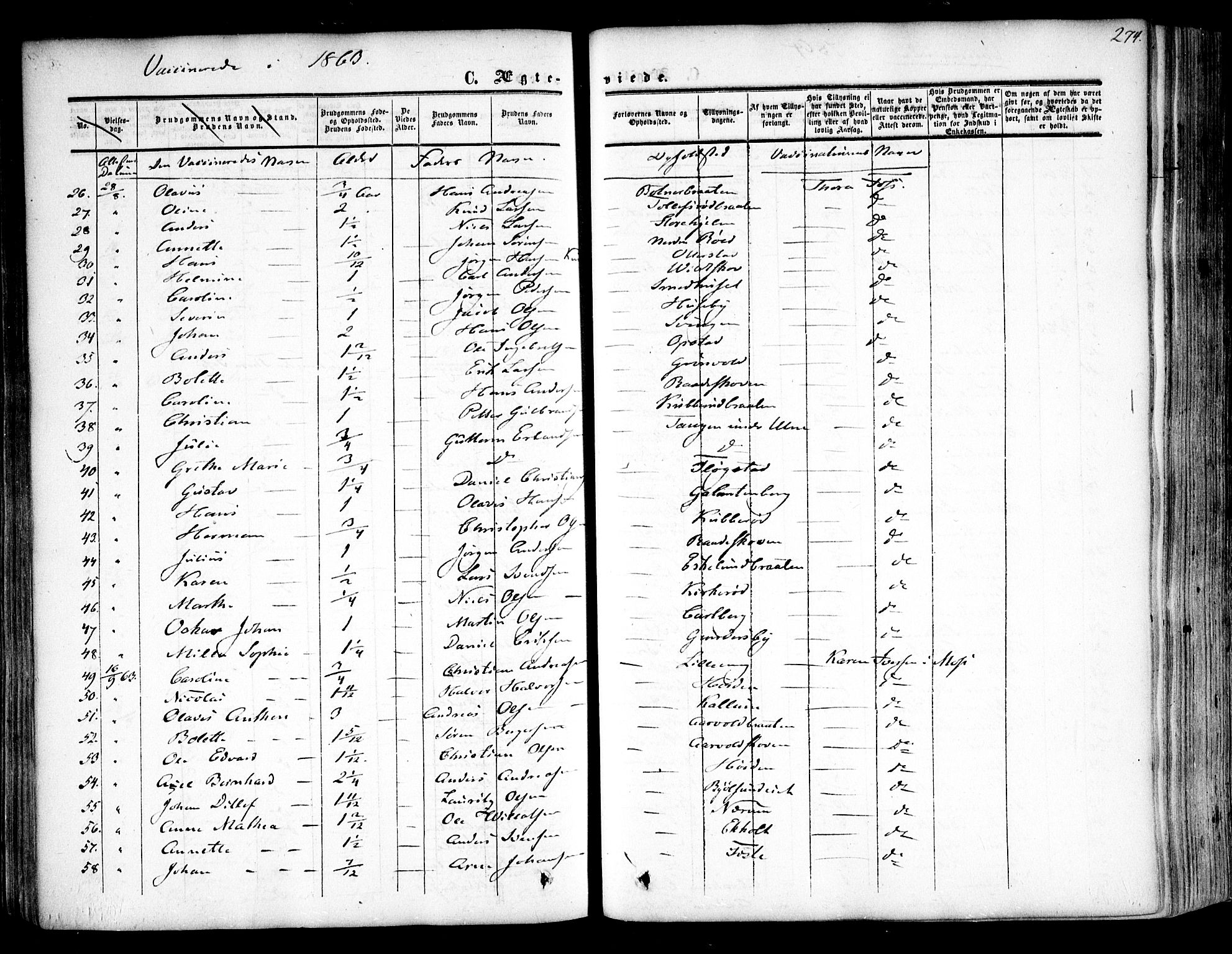 Rygge prestekontor Kirkebøker, SAO/A-10084b/F/Fa/L0005: Parish register (official) no. 5, 1852-1871, p. 274