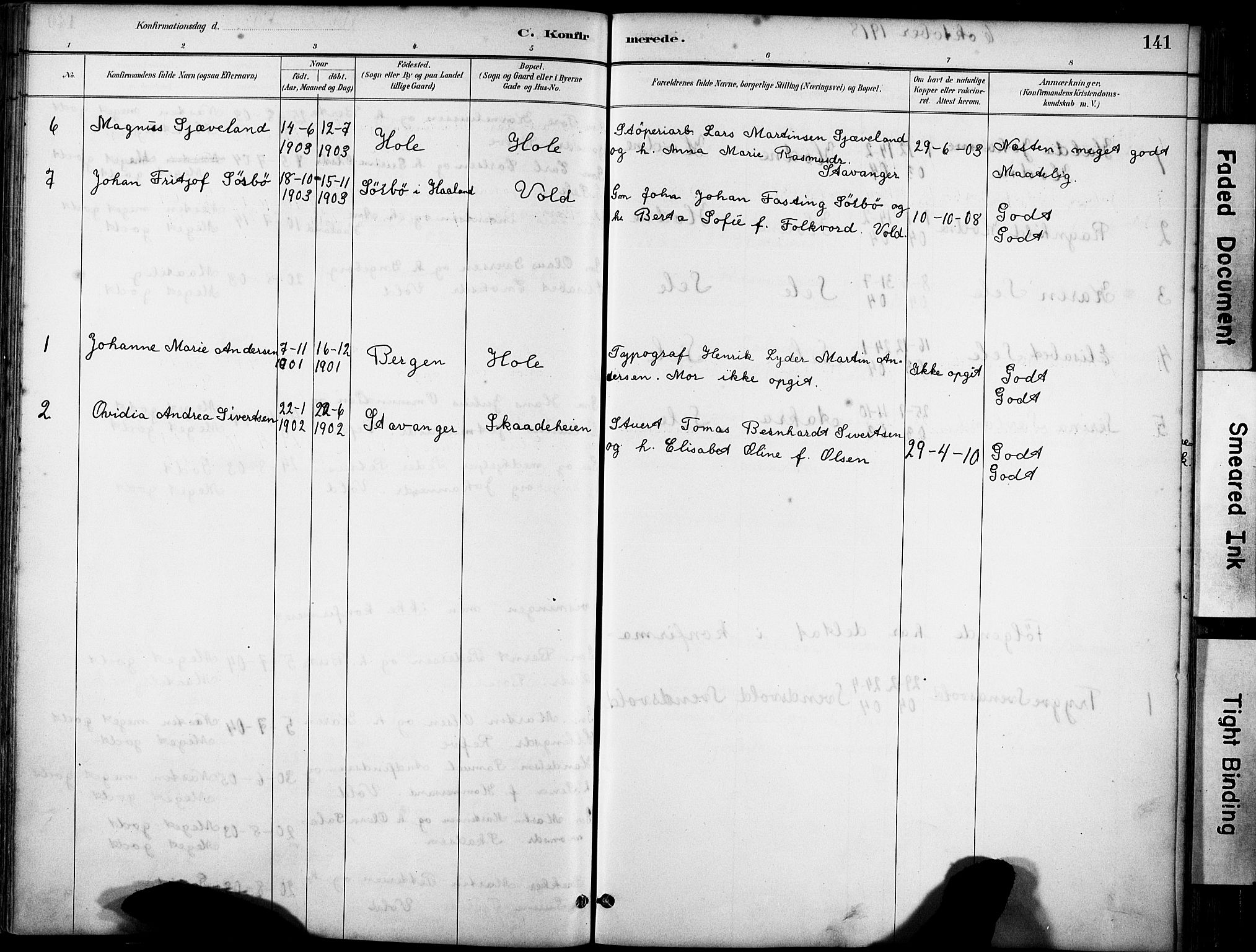 Klepp sokneprestkontor, AV/SAST-A-101803/001/3/30BA/L0008: Parish register (official) no. A 9, 1886-1919, p. 141