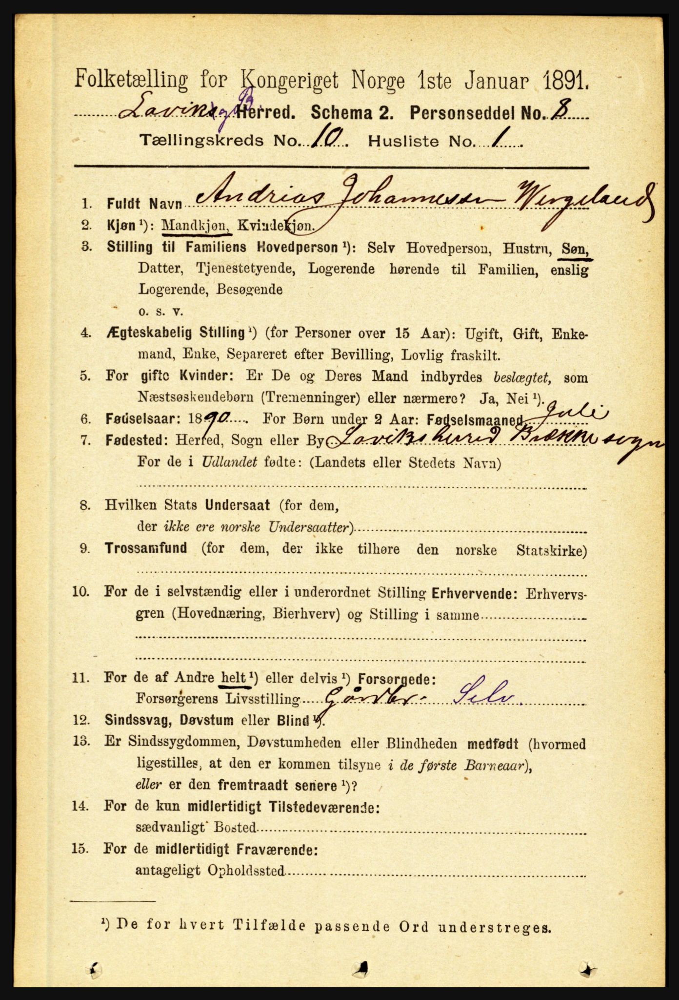 RA, 1891 census for 1415 Lavik og Brekke, 1891, p. 1983