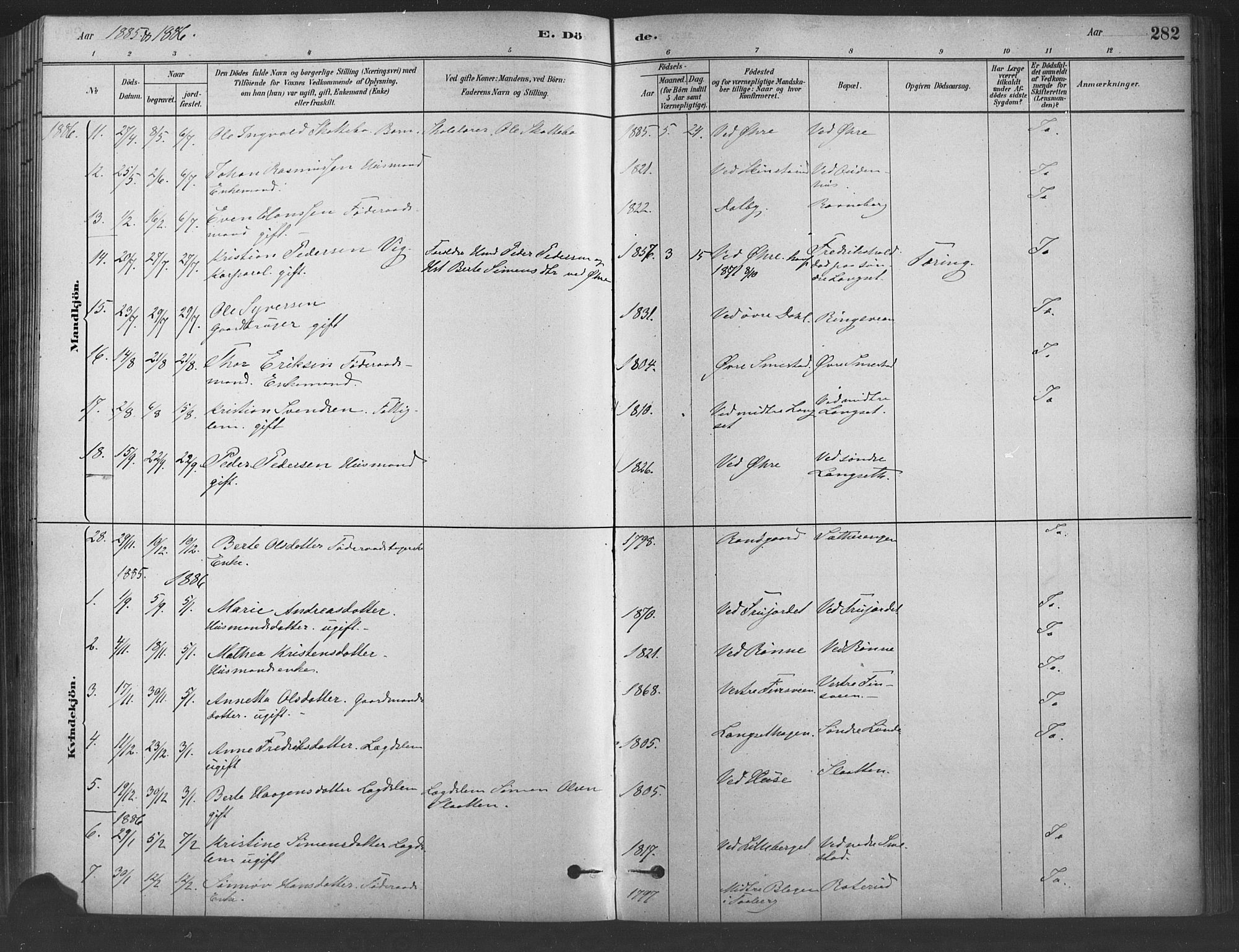 Fåberg prestekontor, SAH/PREST-086/H/Ha/Haa/L0009: Parish register (official) no. 9, 1879-1898, p. 282