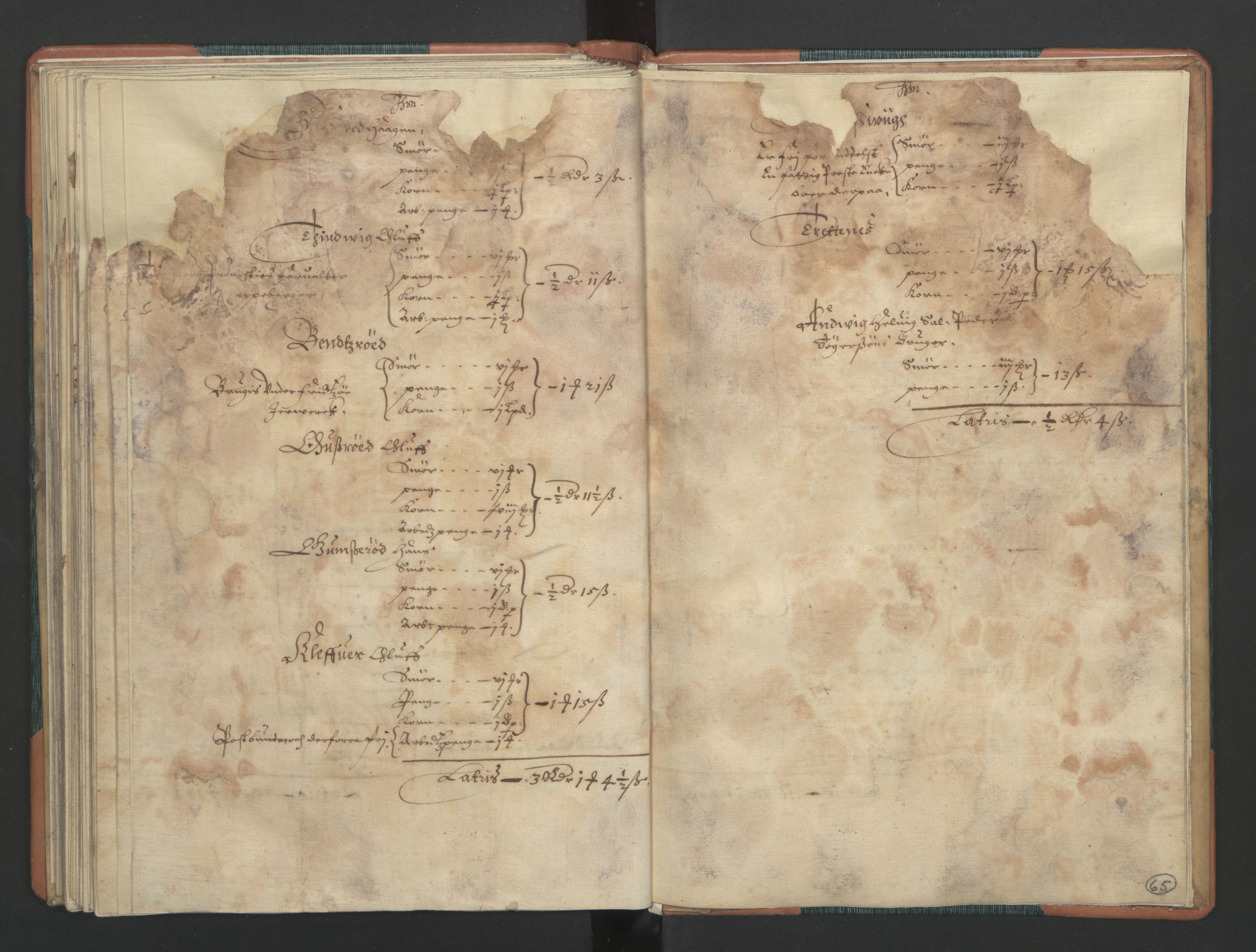 Rentekammeret inntil 1814, Realistisk ordnet avdeling, AV/RA-EA-4070/L/L0015/0002: Tønsberg lagdømme. Brunla len: / Brunla len. Kronens jordebok, 1661, p. 64b-65a