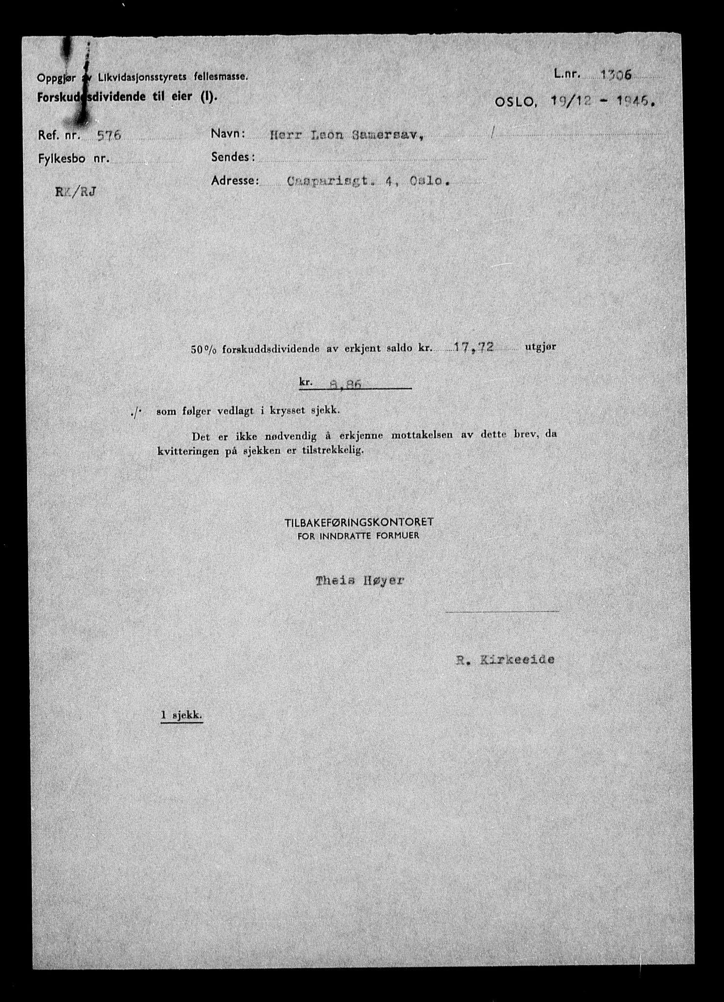 Justisdepartementet, Tilbakeføringskontoret for inndratte formuer, AV/RA-S-1564/H/Hc/Hcc/L0976: --, 1945-1947, p. 572