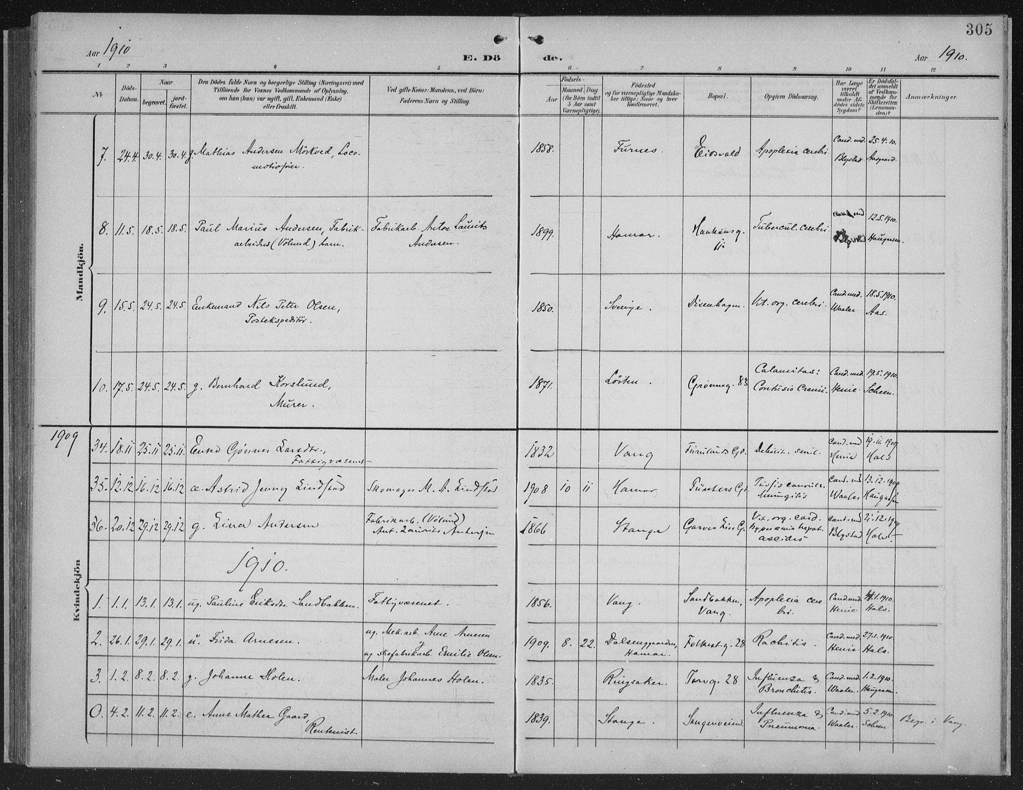 Hamar prestekontor, AV/SAH-DOMPH-002/H/Ha/Haa/L0001: Parish register (official) no. 1, 1900-1914, p. 305