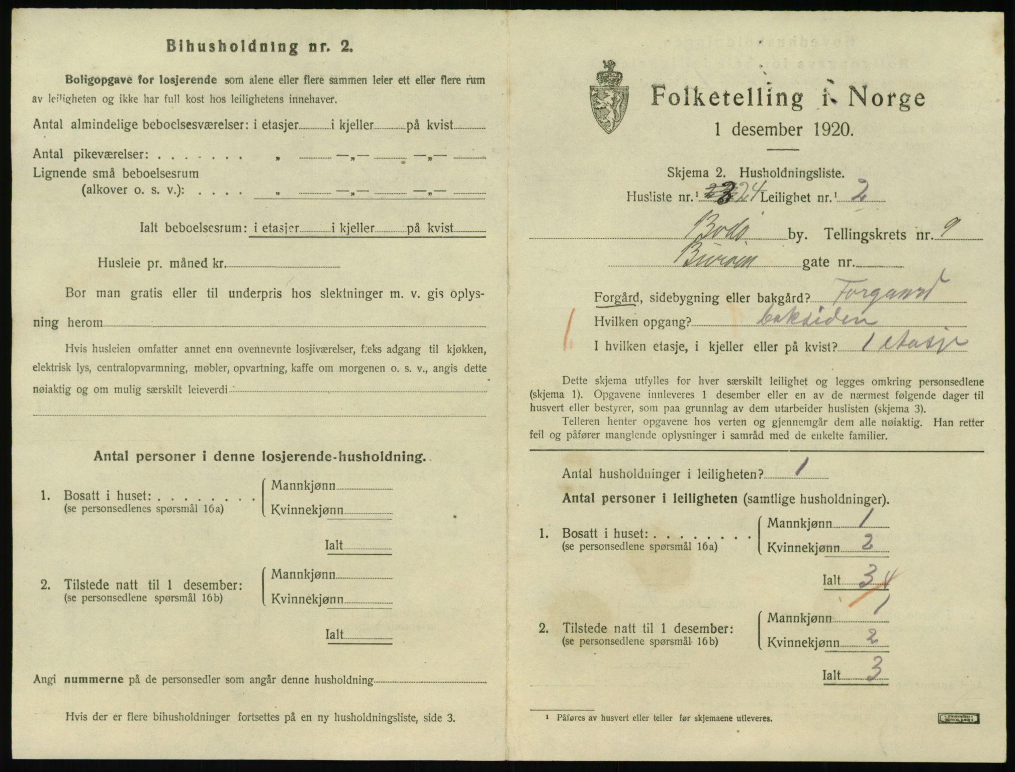 SAT, 1920 census for Bodø, 1920, p. 3273