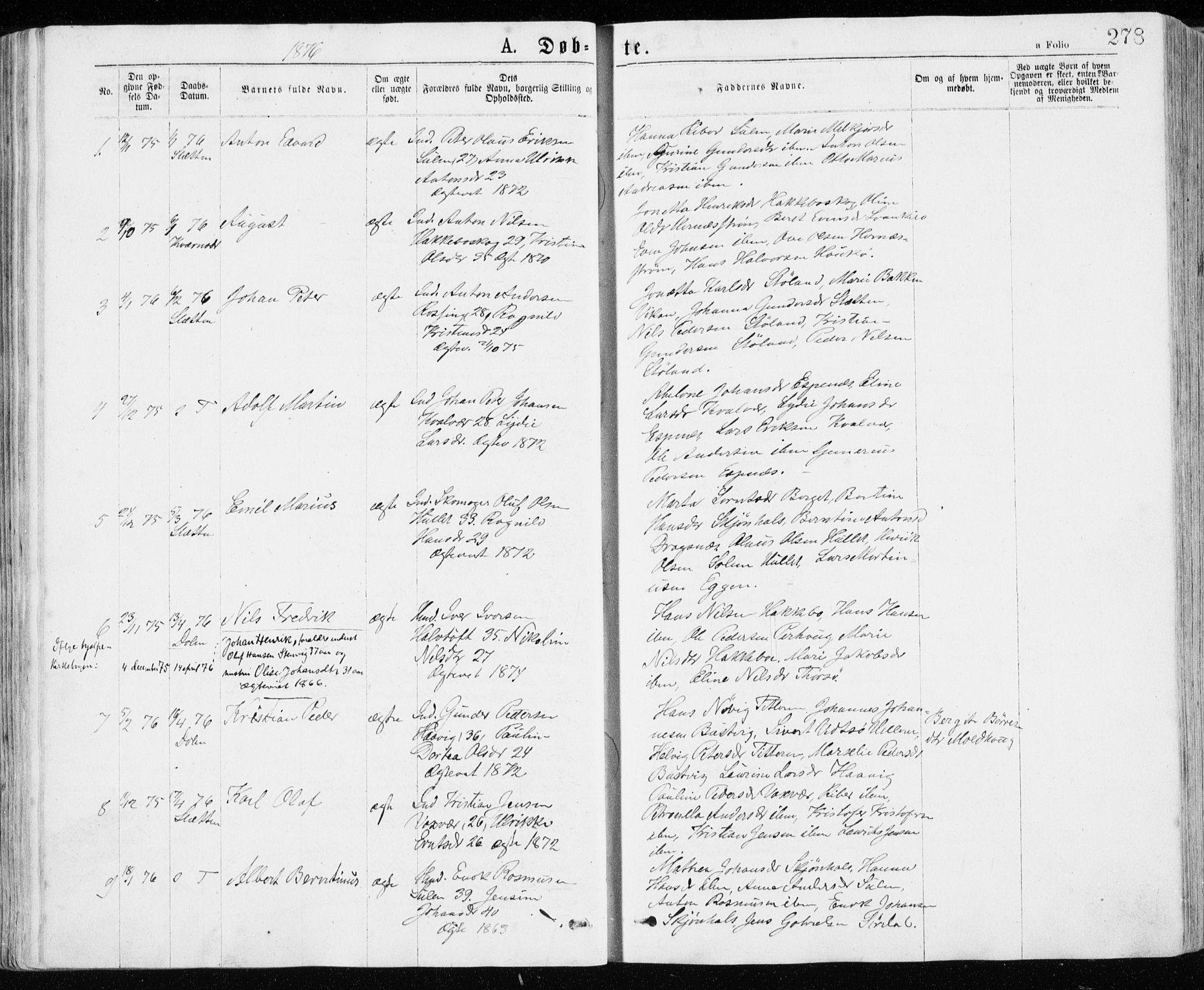 Ministerialprotokoller, klokkerbøker og fødselsregistre - Sør-Trøndelag, SAT/A-1456/640/L0576: Parish register (official) no. 640A01, 1846-1876, p. 278