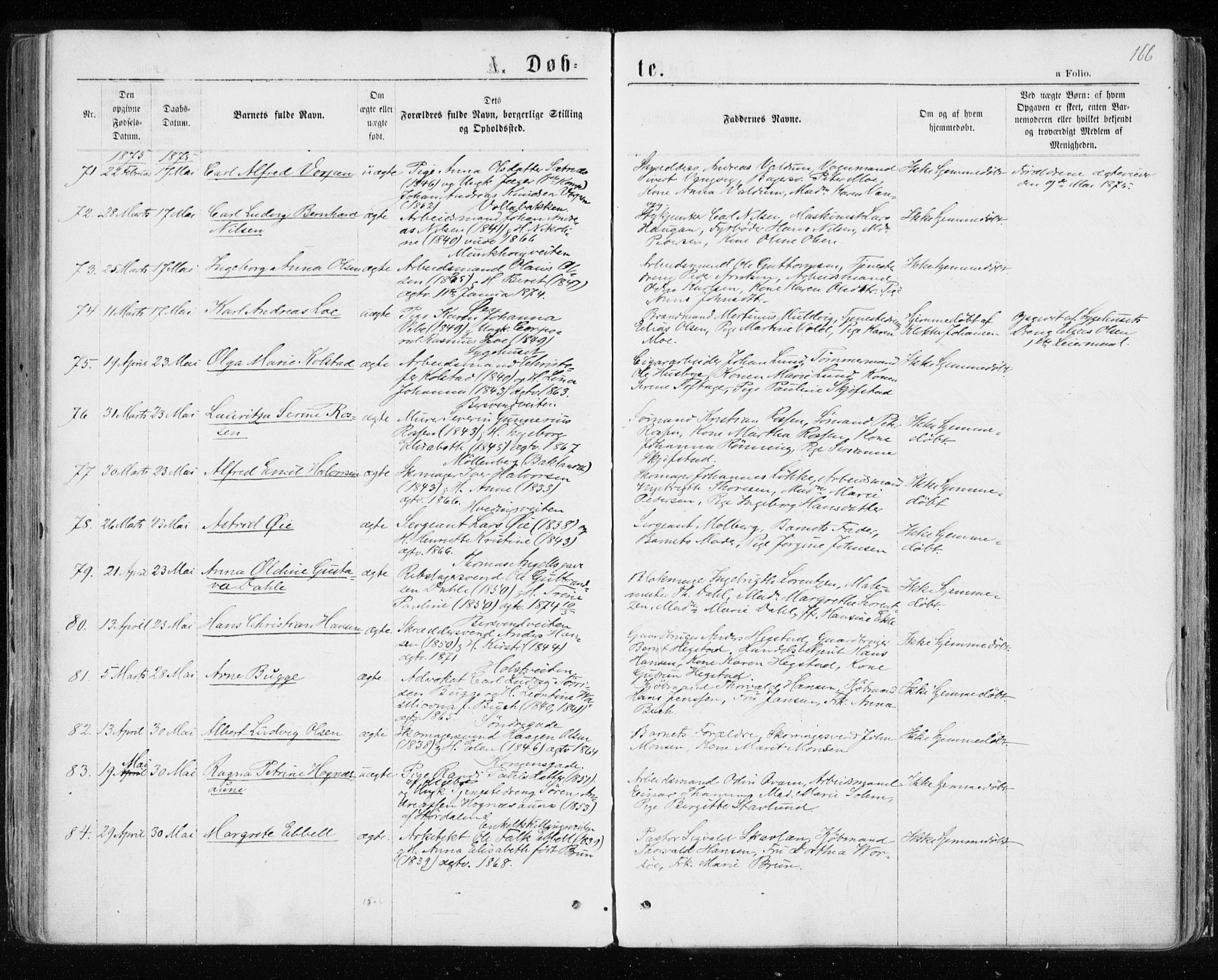 Ministerialprotokoller, klokkerbøker og fødselsregistre - Sør-Trøndelag, SAT/A-1456/601/L0054: Parish register (official) no. 601A22, 1866-1877, p. 166