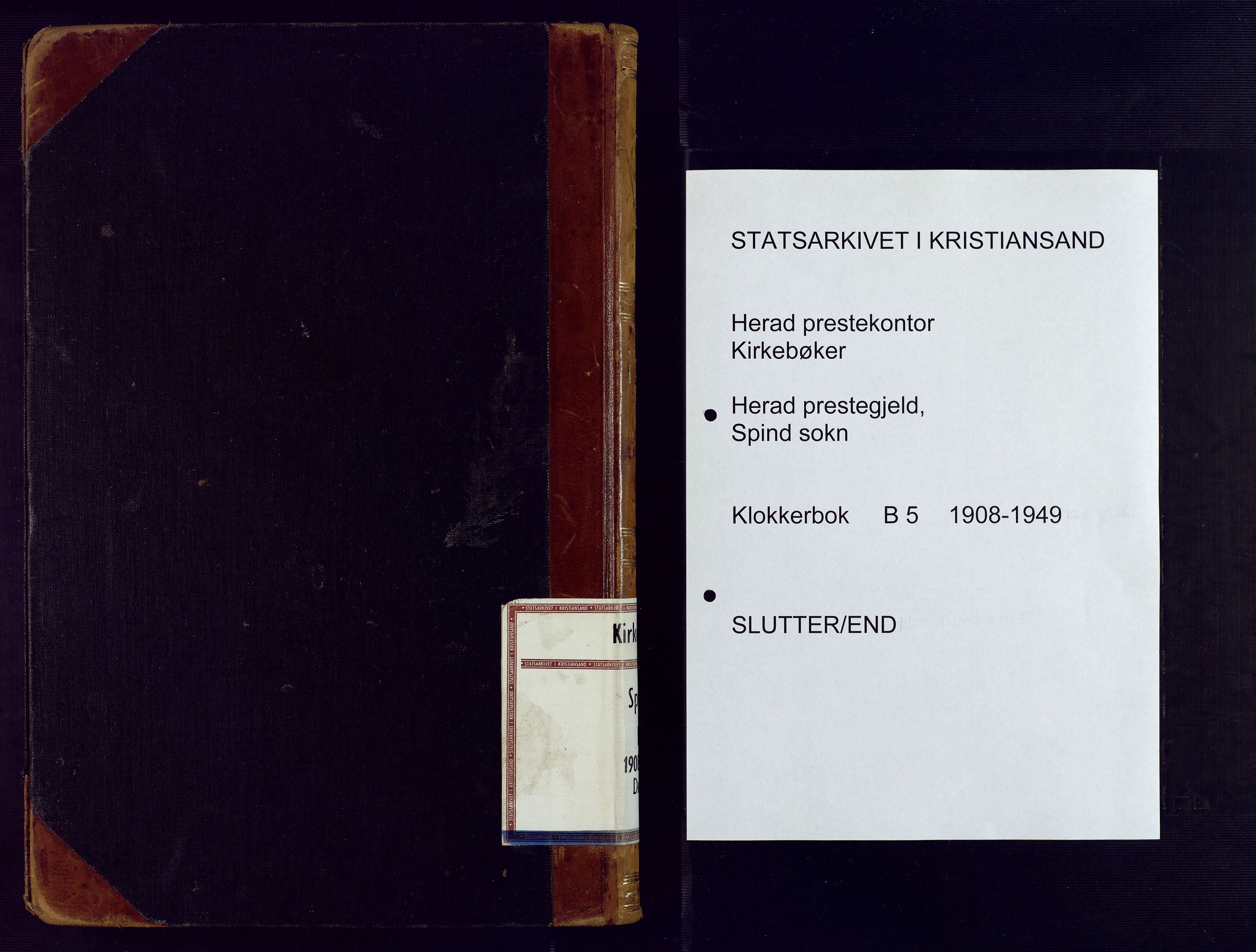 Herad sokneprestkontor, AV/SAK-1111-0018/F/Fb/Fbb/L0005: Parish register (copy) no. B 5, 1908-1949