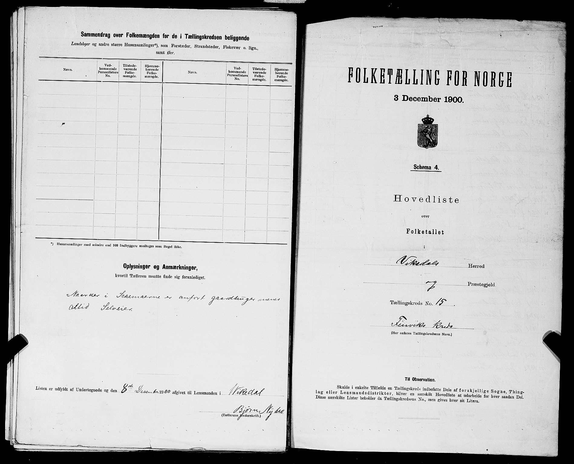 SAST, 1900 census for Vikedal, 1900, p. 52