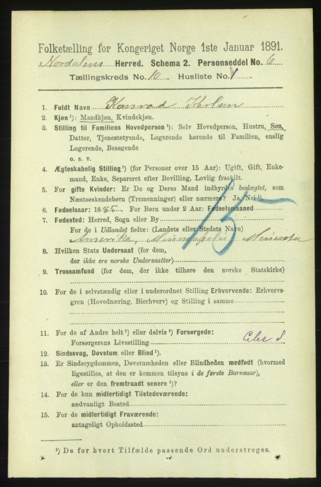 RA, 1891 census for 1524 Norddal, 1891, p. 2202