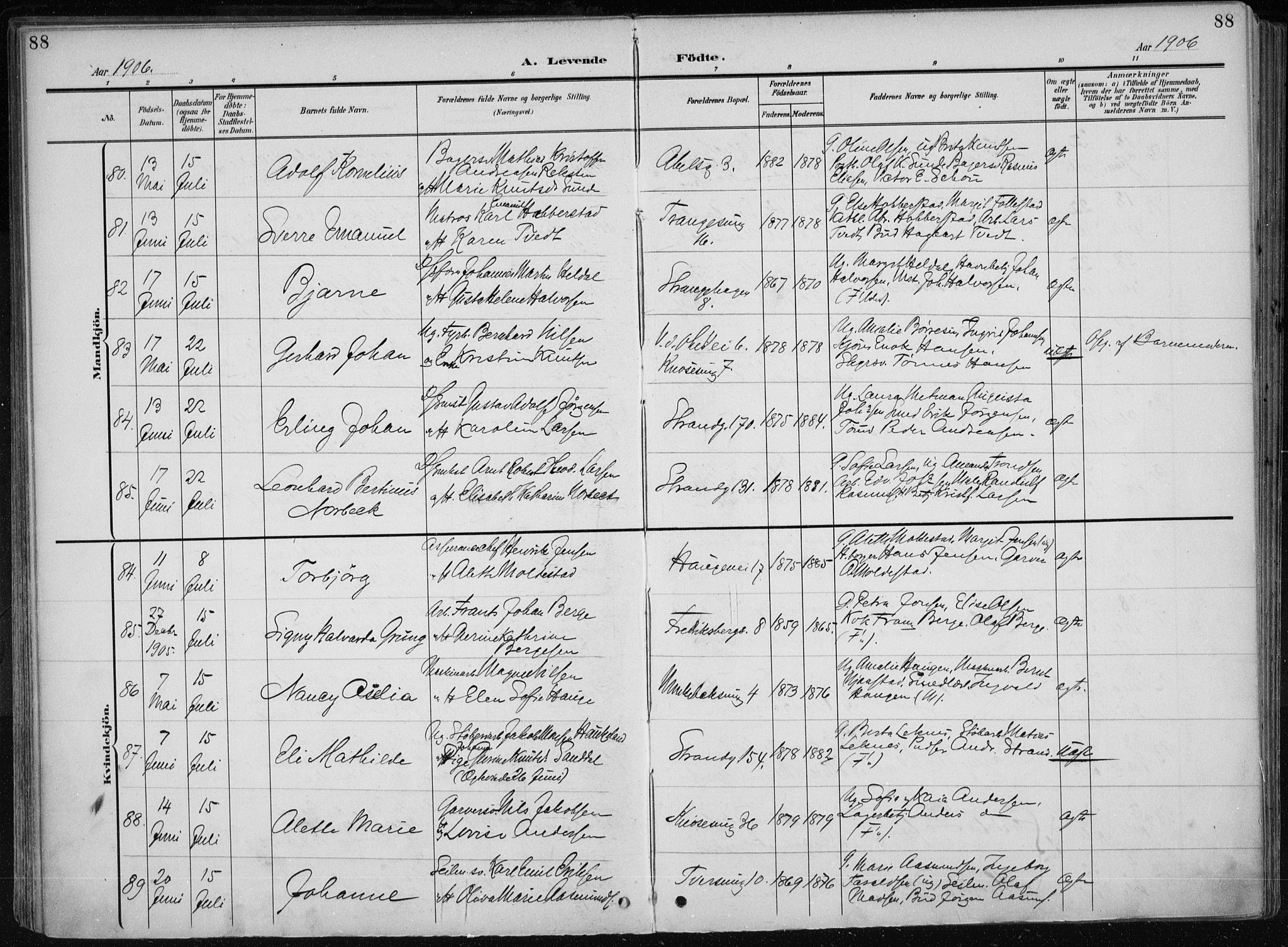 Nykirken Sokneprestembete, AV/SAB-A-77101/H/Haa/L0019: Parish register (official) no. B 7, 1904-1916, p. 88