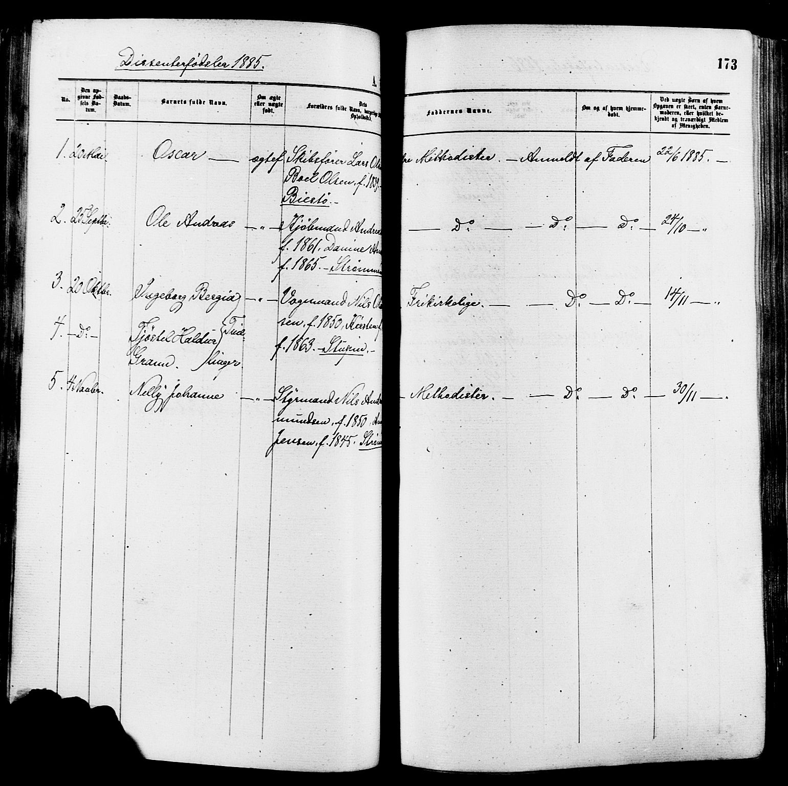 Øyestad sokneprestkontor, SAK/1111-0049/F/Fa/L0016: Parish register (official) no. A 16, 1874-1886, p. 173