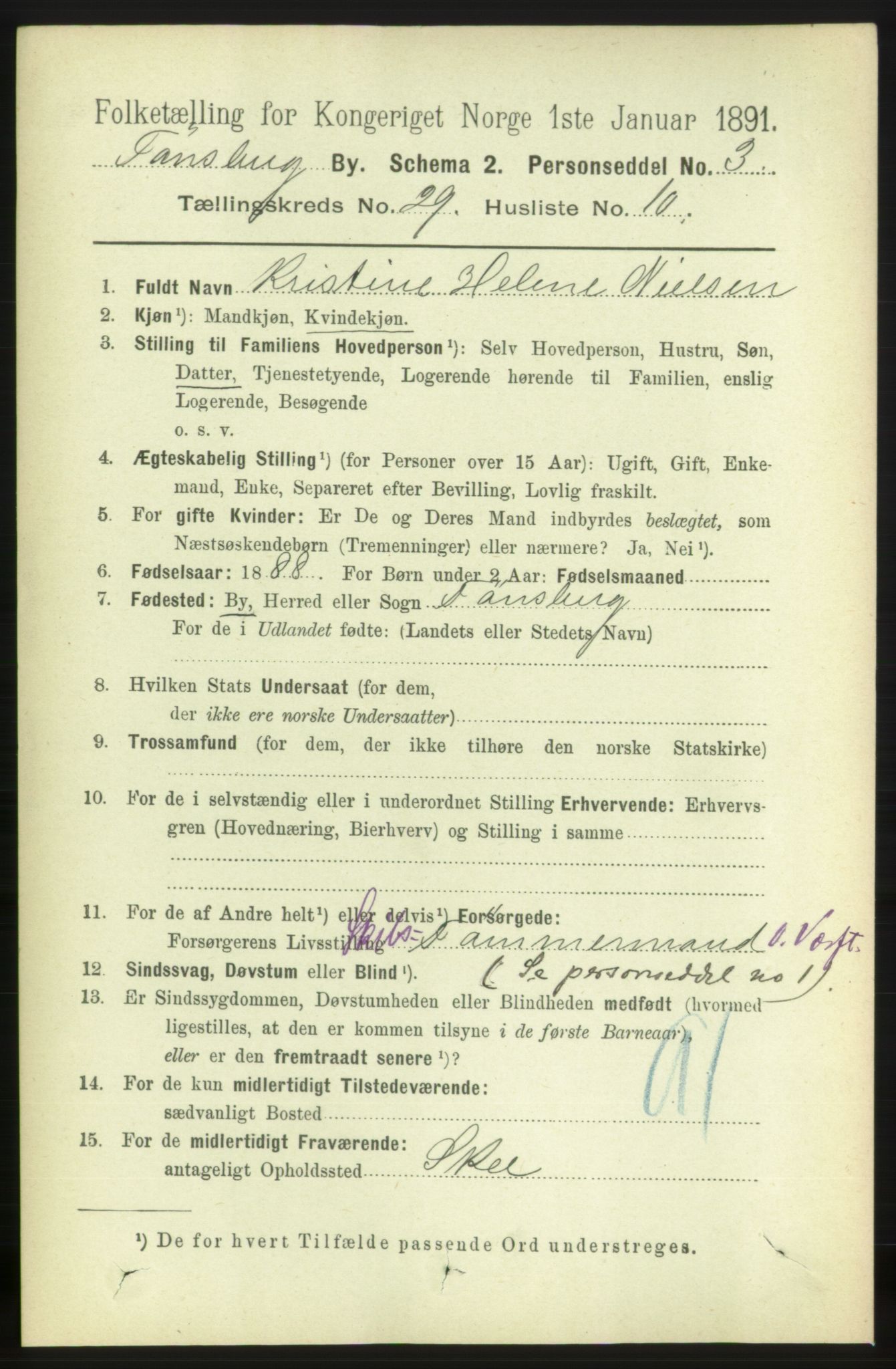 RA, 1891 census for 0705 Tønsberg, 1891, p. 7199