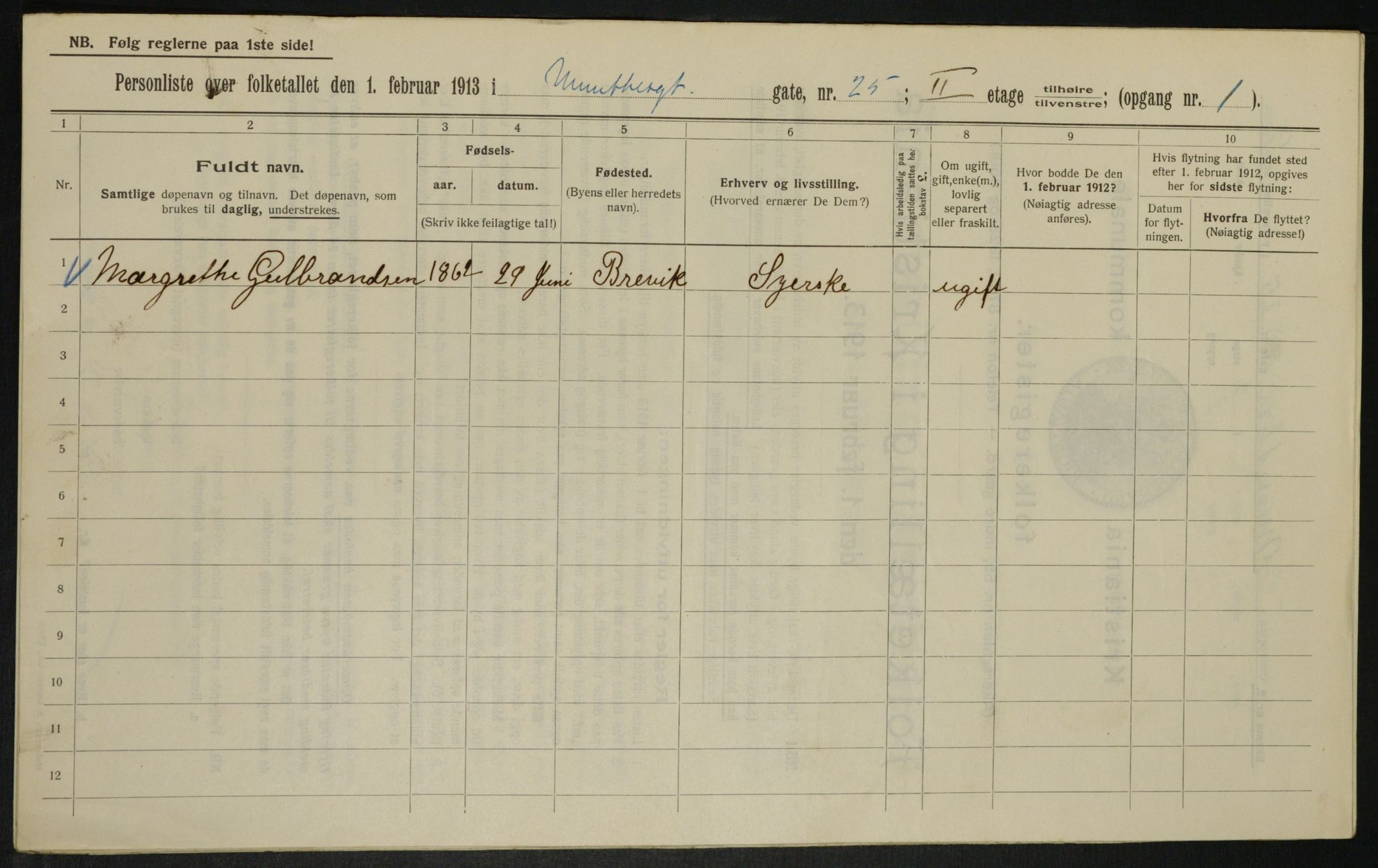 OBA, Municipal Census 1913 for Kristiania, 1913, p. 68065