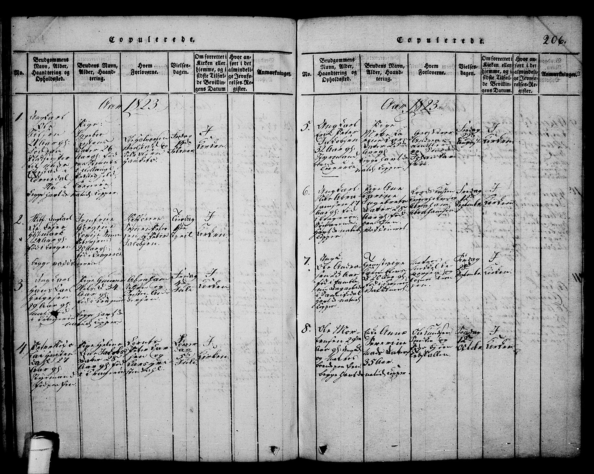 Kragerø kirkebøker, SAKO/A-278/G/Ga/L0002: Parish register (copy) no. 2, 1814-1831, p. 206