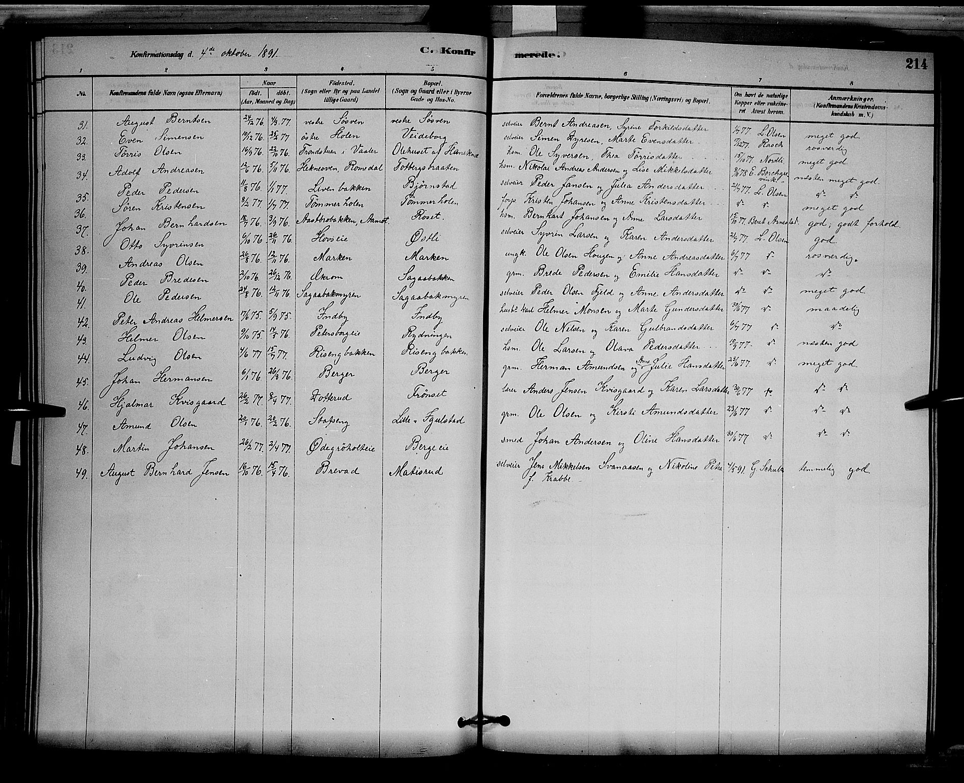 Løten prestekontor, SAH/PREST-022/L/La/L0005: Parish register (copy) no. 5, 1878-1891, p. 214