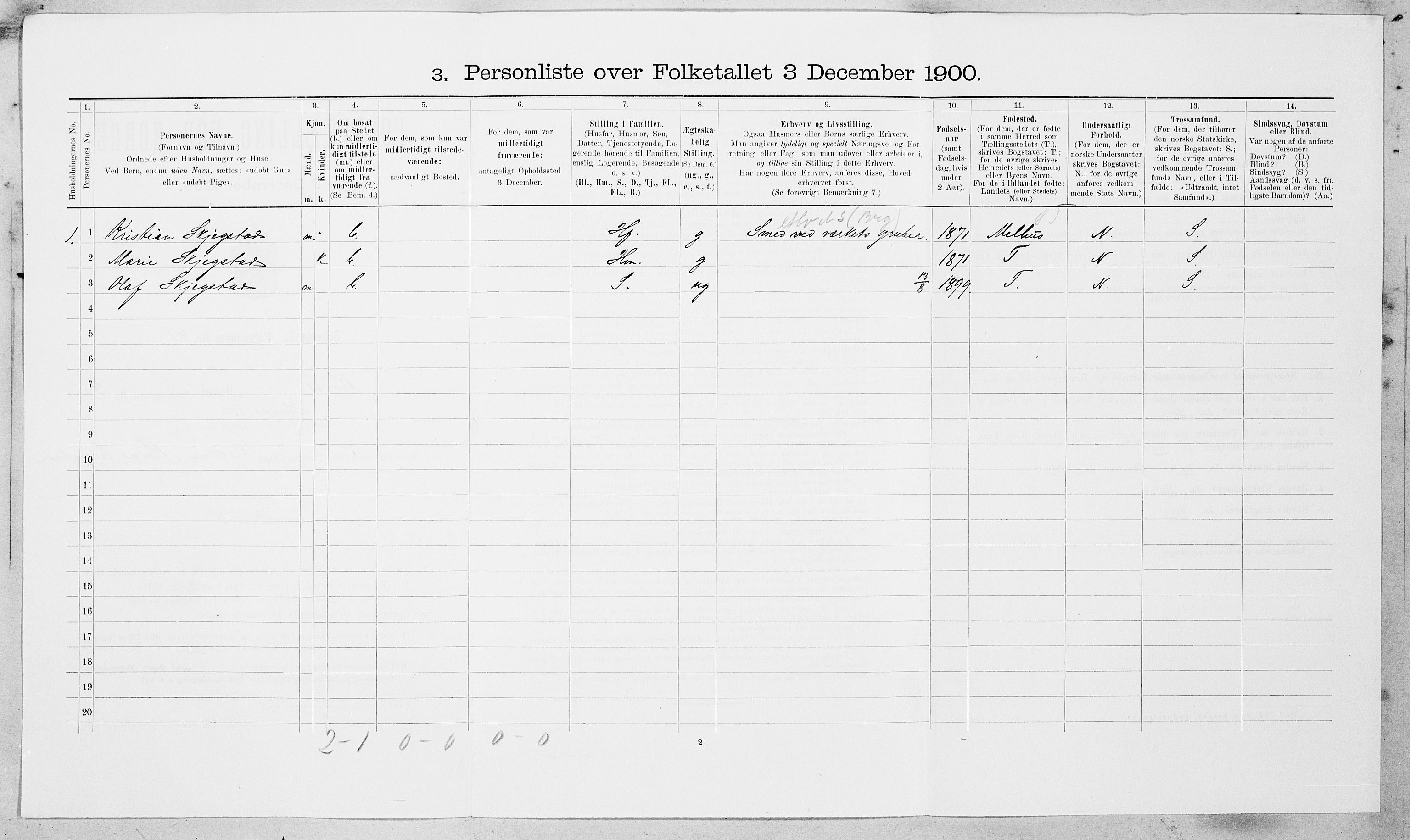 SAT, 1900 census for Røros, 1900, p. 451