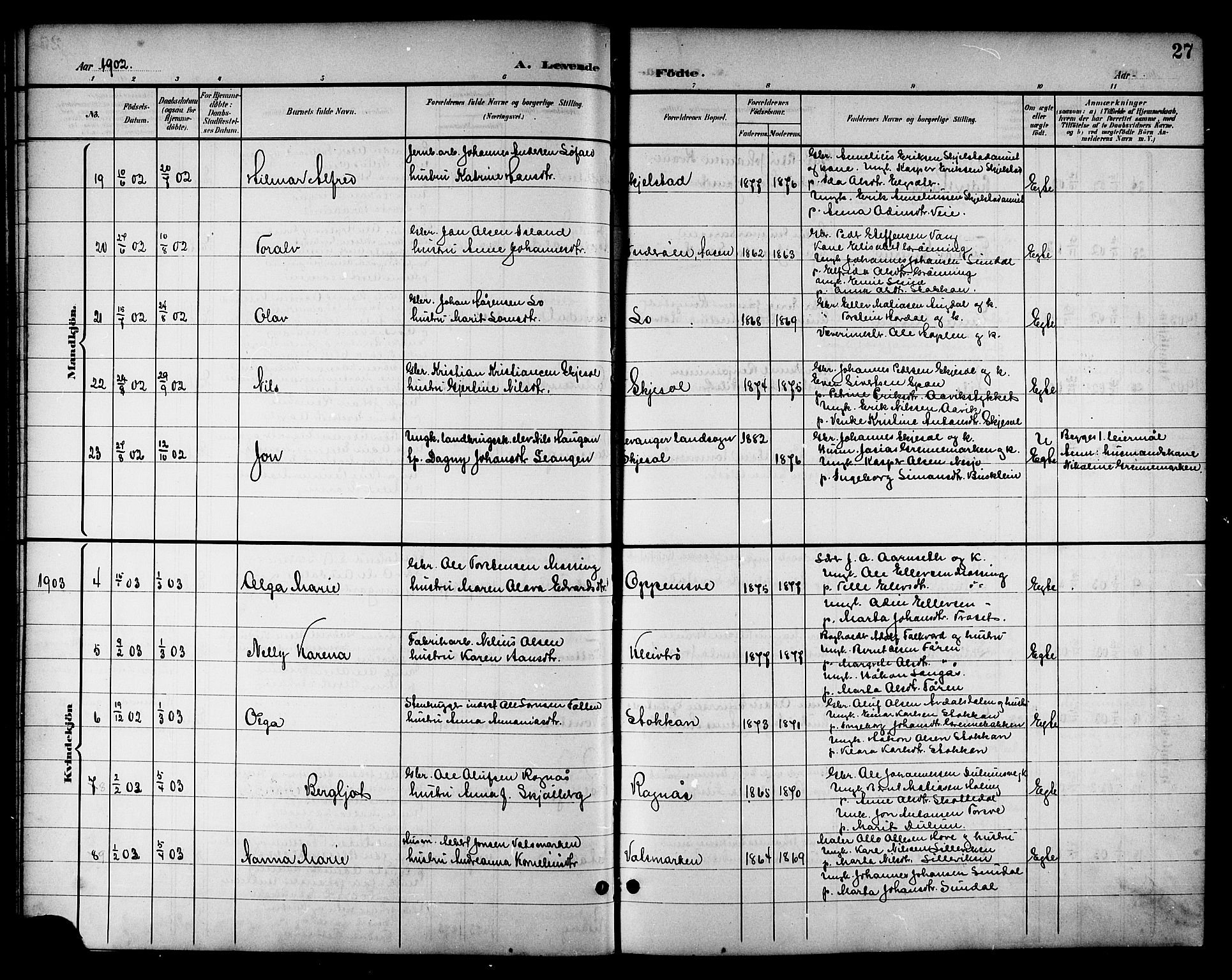 Ministerialprotokoller, klokkerbøker og fødselsregistre - Nord-Trøndelag, SAT/A-1458/714/L0135: Parish register (copy) no. 714C04, 1899-1918, p. 27