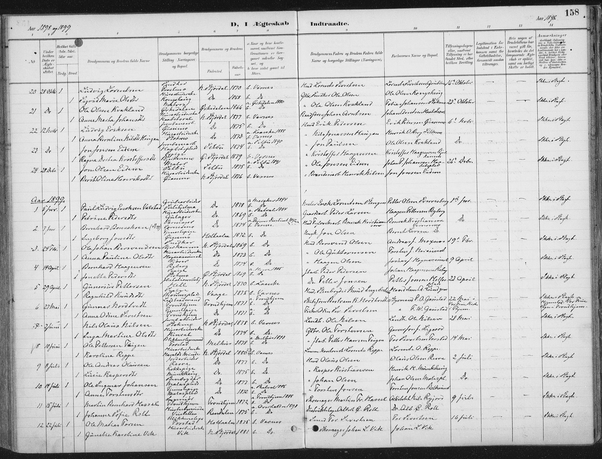 Ministerialprotokoller, klokkerbøker og fødselsregistre - Nord-Trøndelag, SAT/A-1458/709/L0082: Parish register (official) no. 709A22, 1896-1916, p. 158