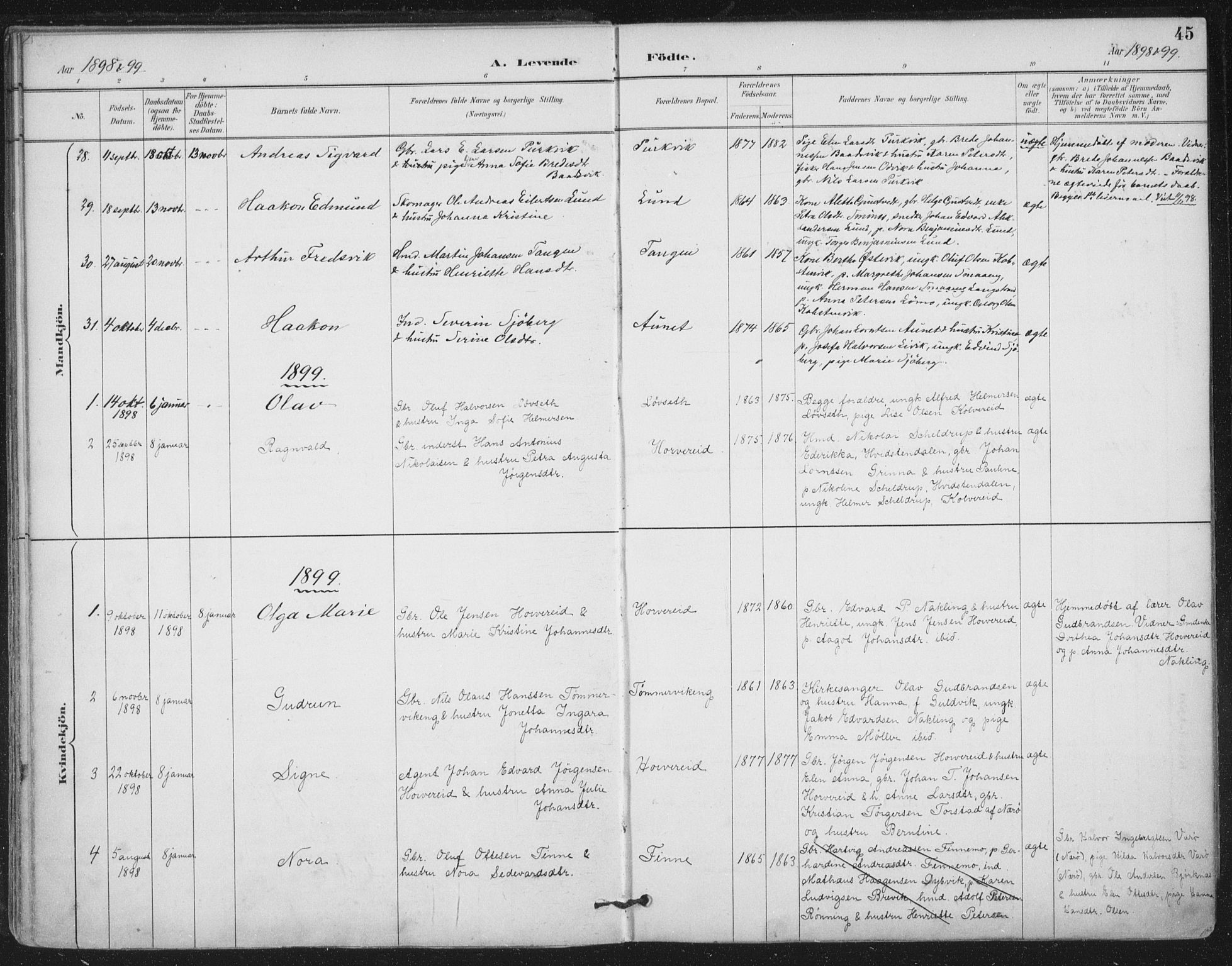 Ministerialprotokoller, klokkerbøker og fødselsregistre - Nord-Trøndelag, SAT/A-1458/780/L0644: Parish register (official) no. 780A08, 1886-1903, p. 45