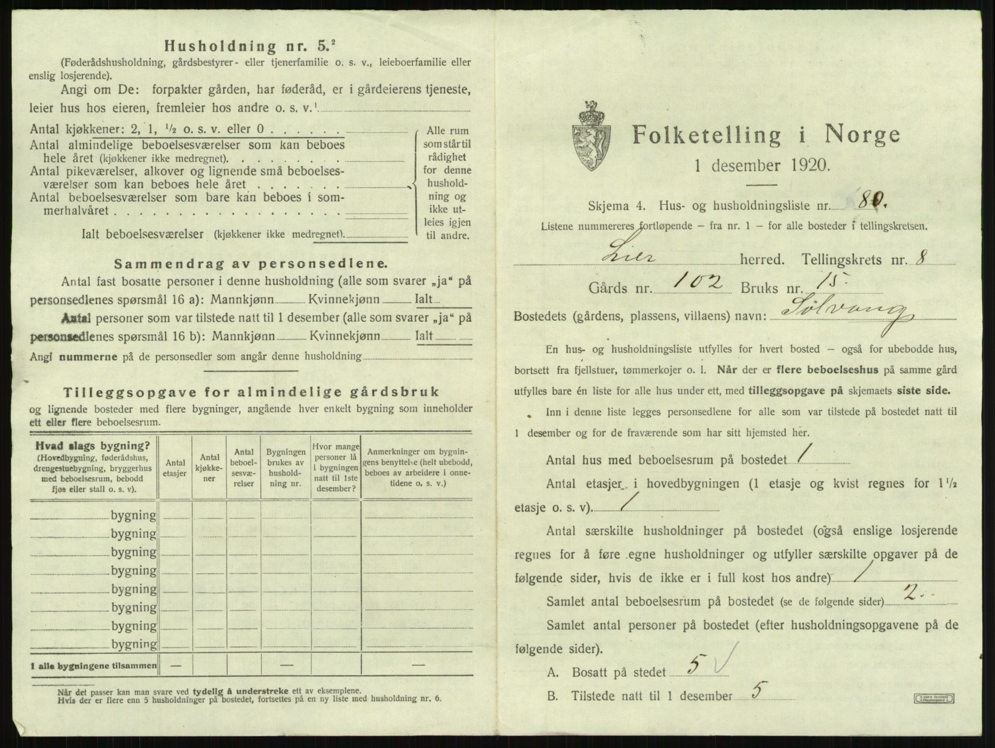 SAKO, 1920 census for Lier, 1920, p. 1430