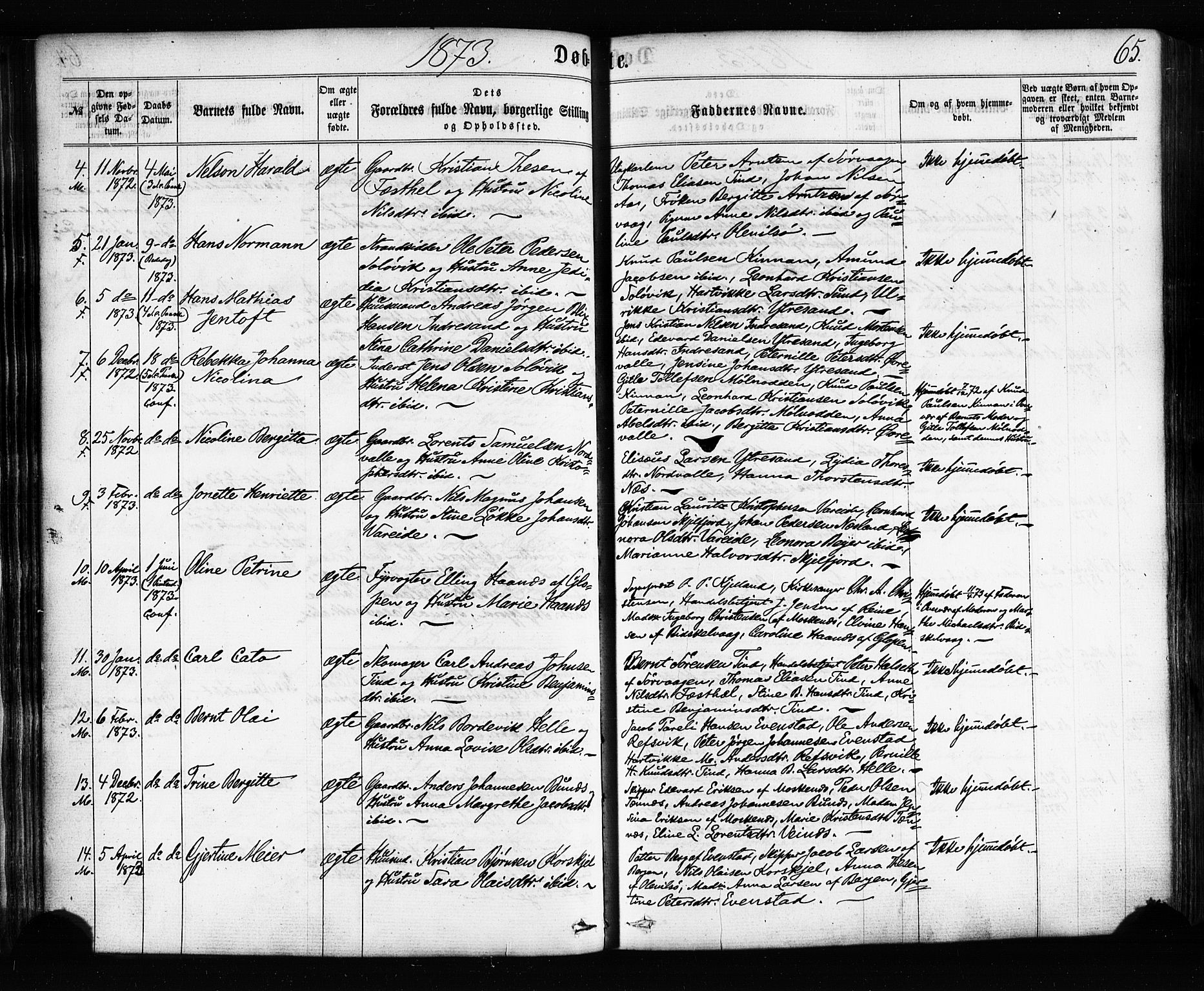Ministerialprotokoller, klokkerbøker og fødselsregistre - Nordland, AV/SAT-A-1459/885/L1203: Parish register (official) no. 885A04, 1859-1877, p. 65