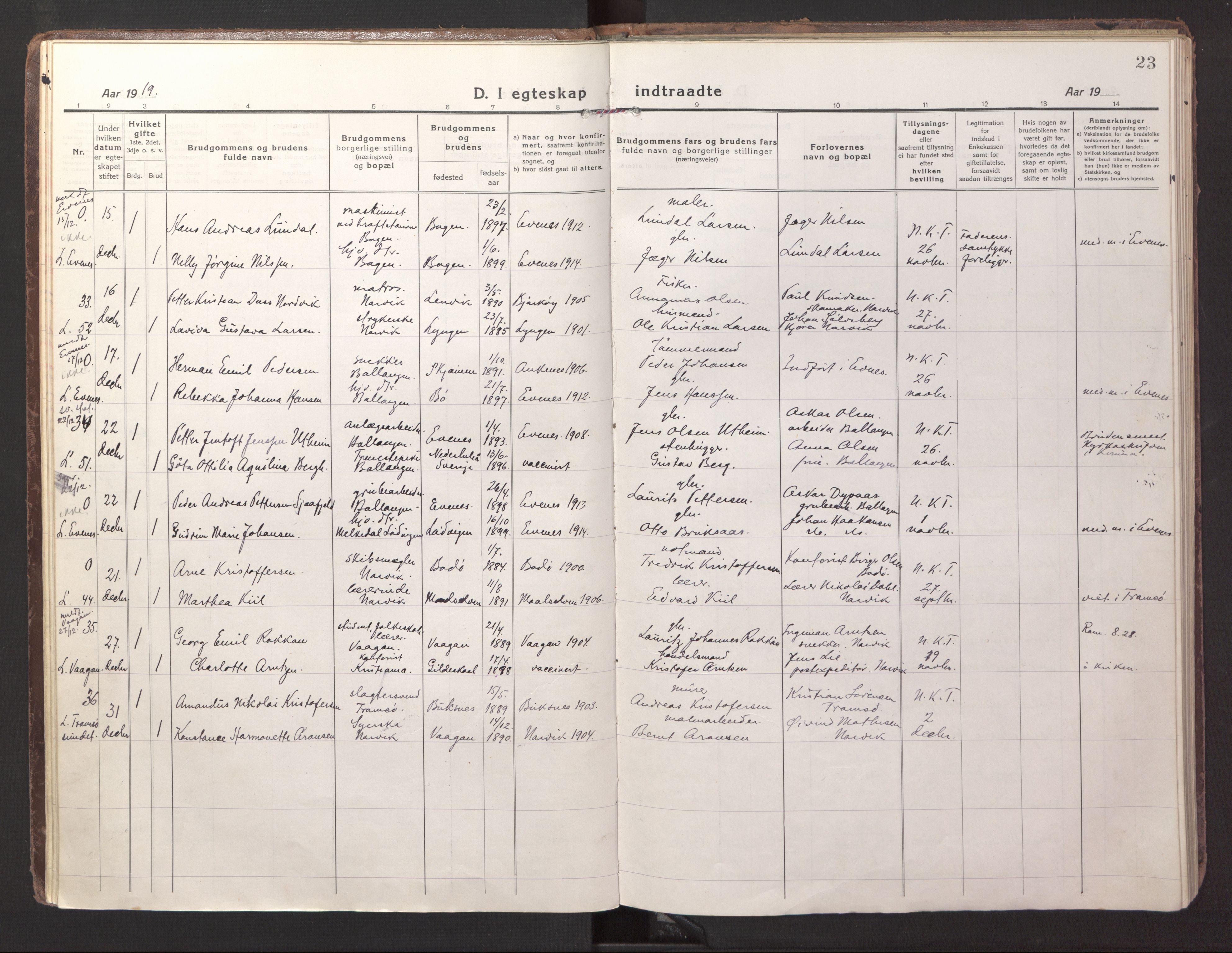 Ministerialprotokoller, klokkerbøker og fødselsregistre - Nordland, SAT/A-1459/871/L1002: Parish register (official) no. 871A18, 1917-1926, p. 23