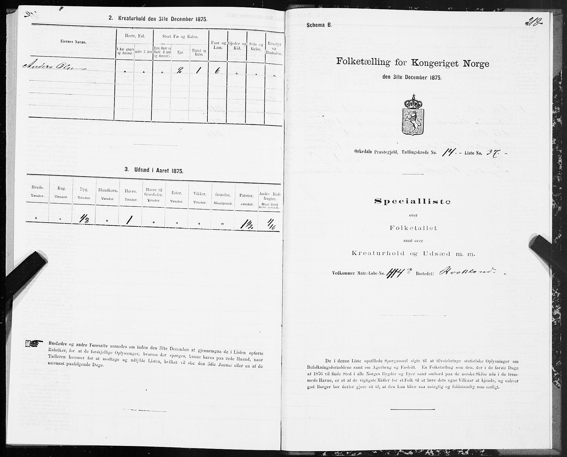 SAT, 1875 census for 1638P Orkdal, 1875, p. 7218