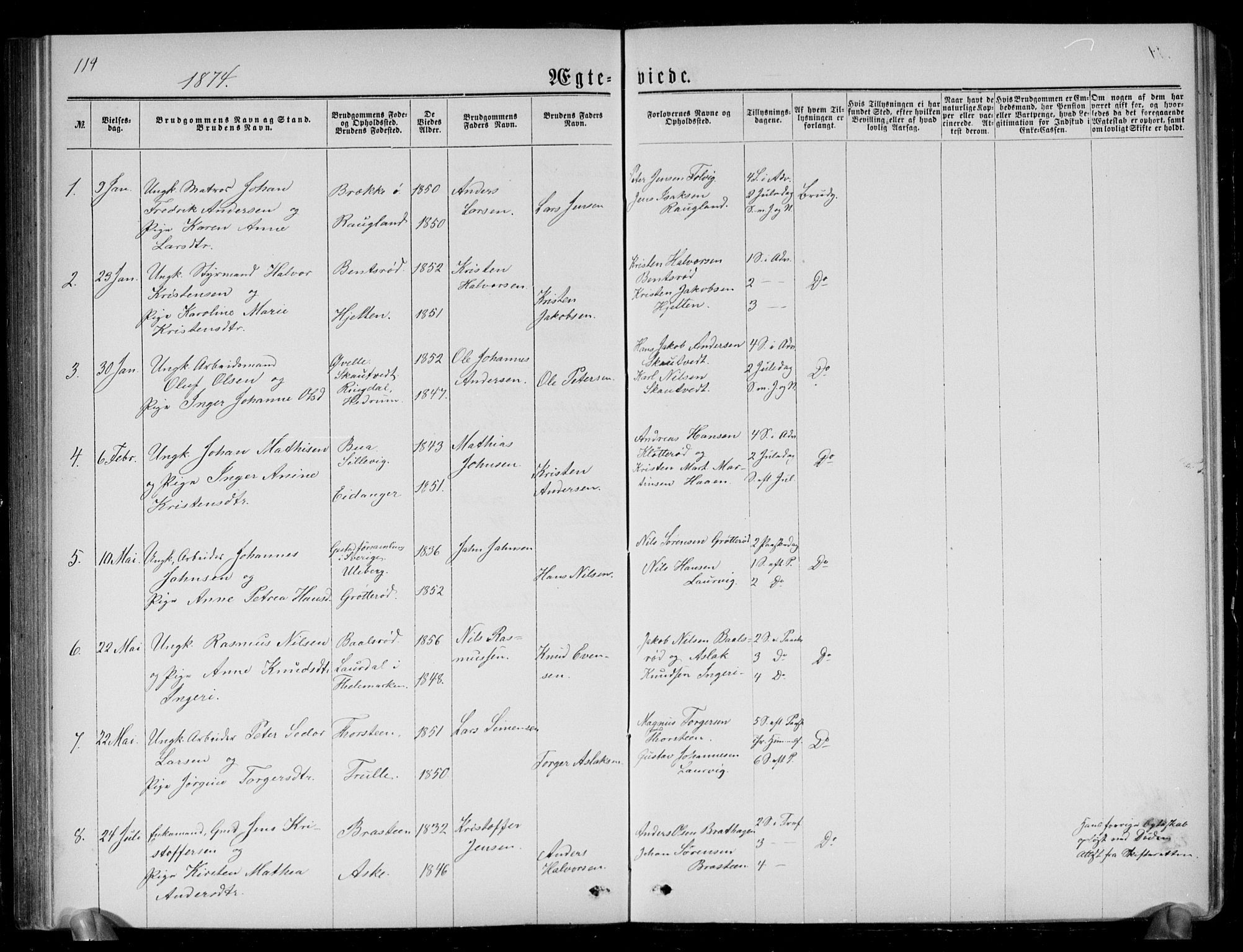 Brunlanes kirkebøker, AV/SAKO-A-342/G/Ga/L0002: Parish register (copy) no. I 2, 1866-1876, p. 114