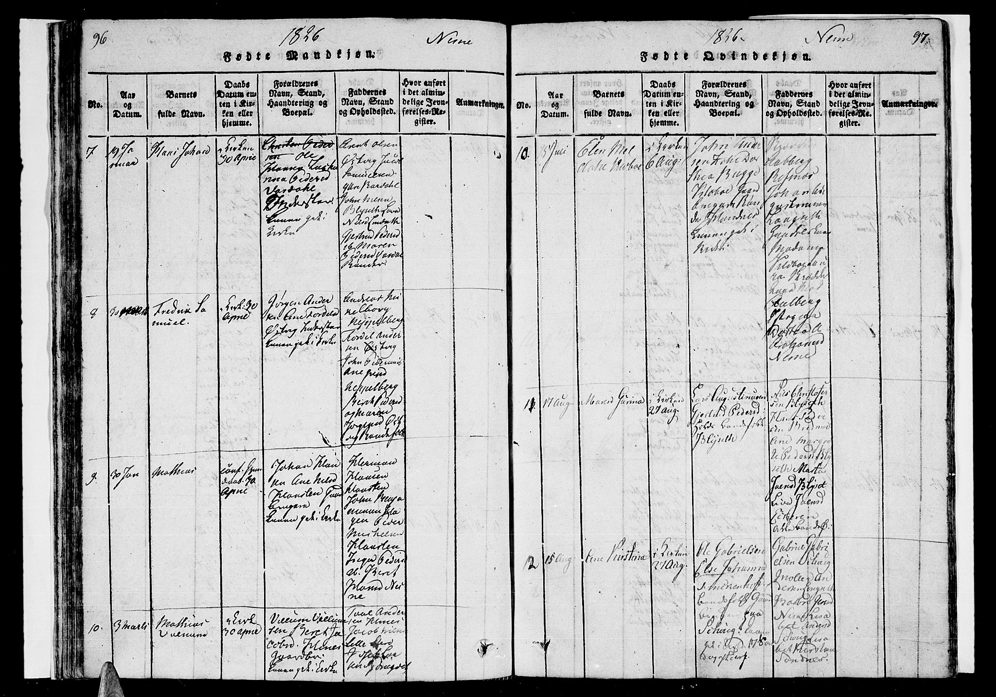 Ministerialprotokoller, klokkerbøker og fødselsregistre - Nordland, AV/SAT-A-1459/838/L0546: Parish register (official) no. 838A05 /1, 1820-1828, p. 96-97