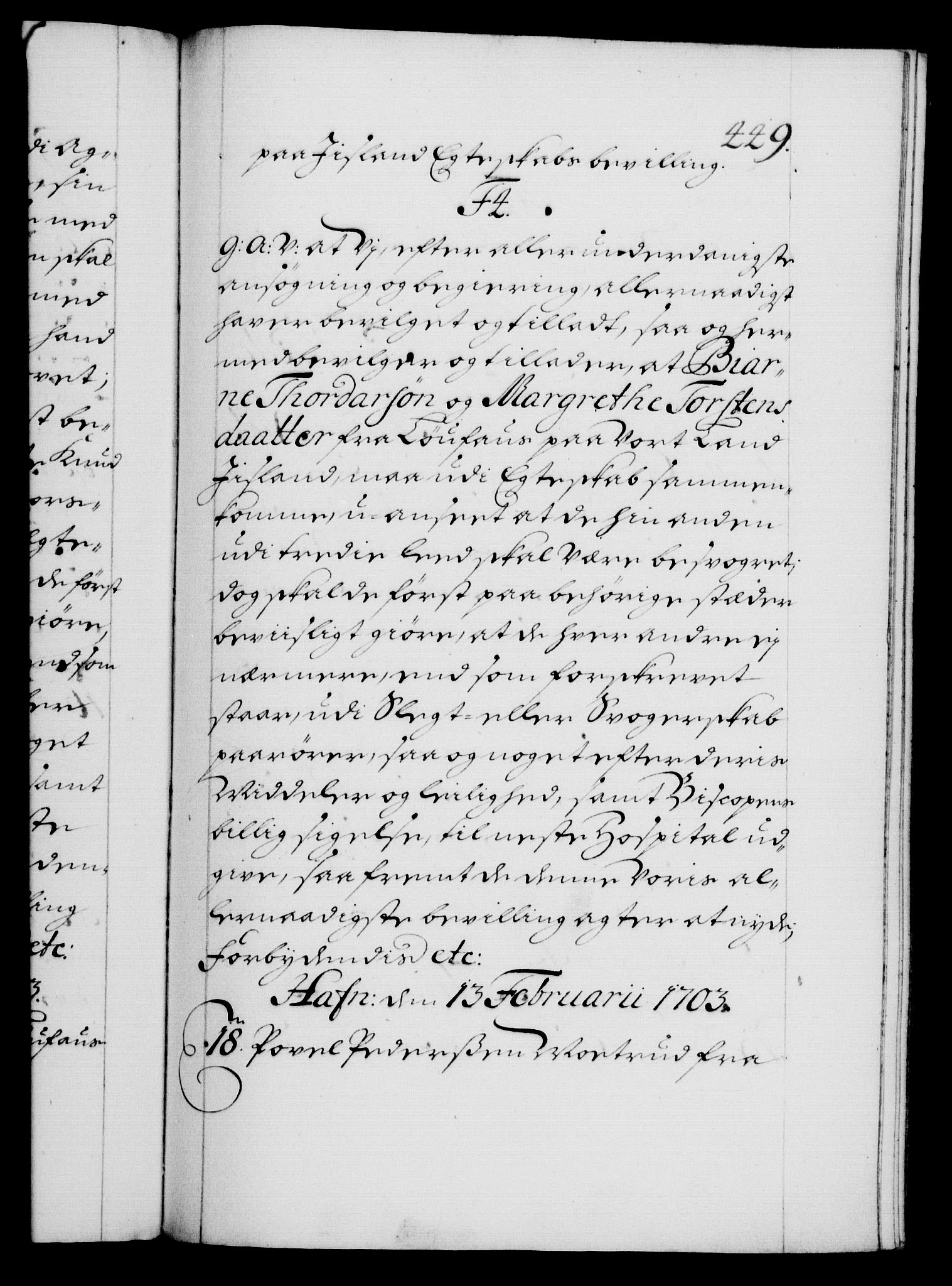 Danske Kanselli 1572-1799, AV/RA-EA-3023/F/Fc/Fca/Fcaa/L0018: Norske registre, 1699-1703, p. 449a