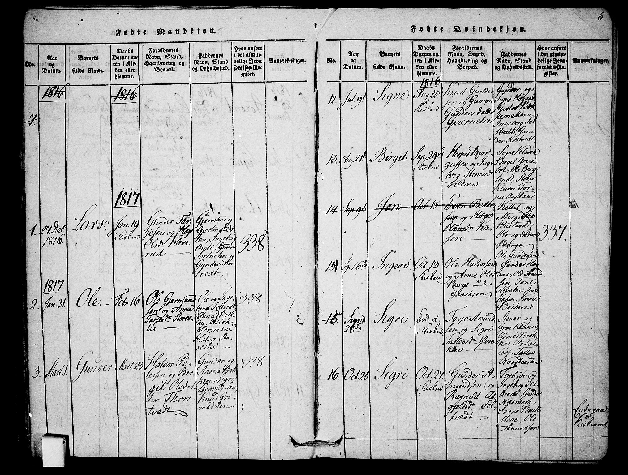Mo kirkebøker, SAKO/A-286/F/Fb/L0001: Parish register (official) no. II 1, 1814-1844, p. 6