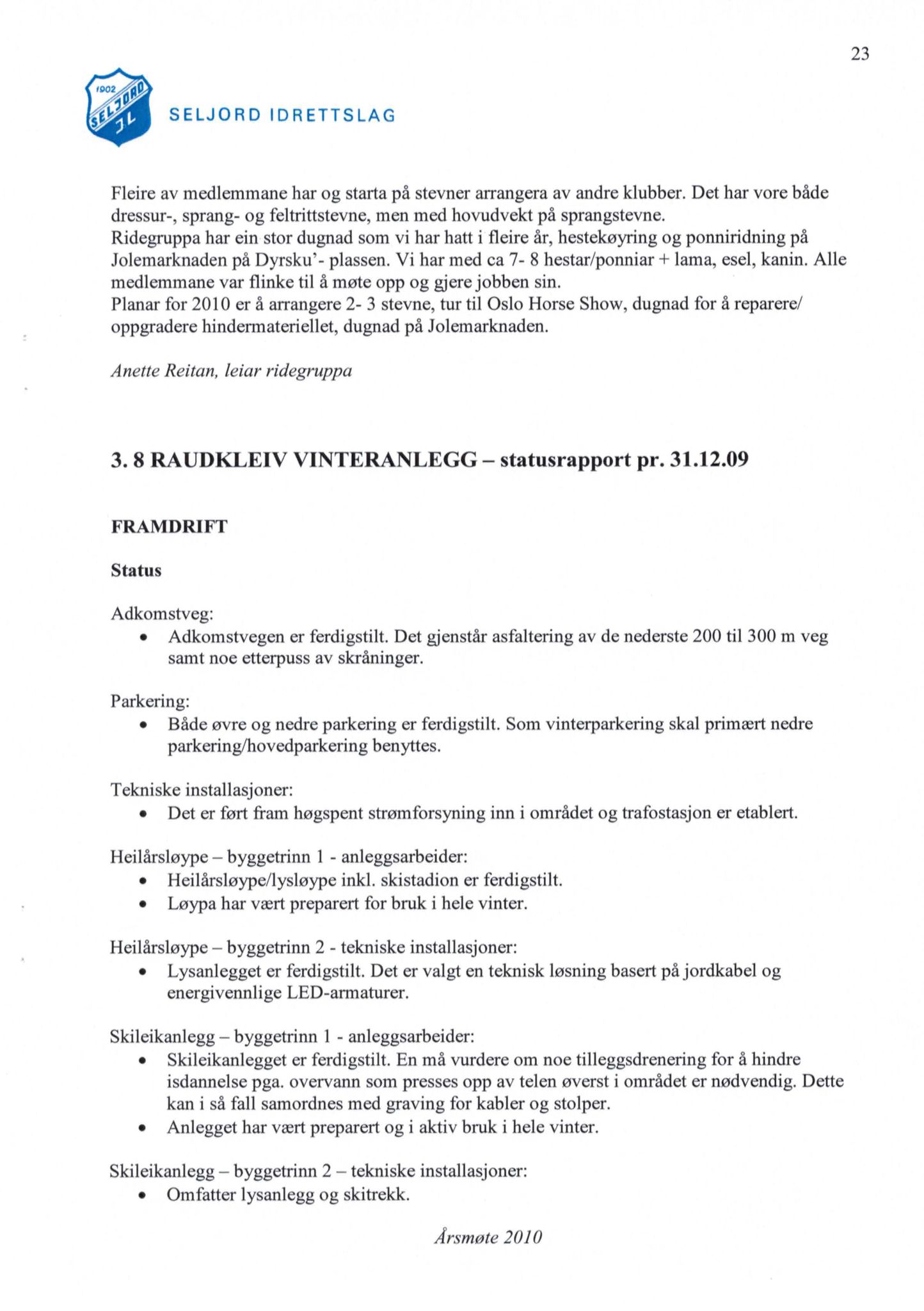 Seljord Idrettslag, VTM/A-1034/A/Ab/L0003: Årsmeldingar, 2009, p. 23