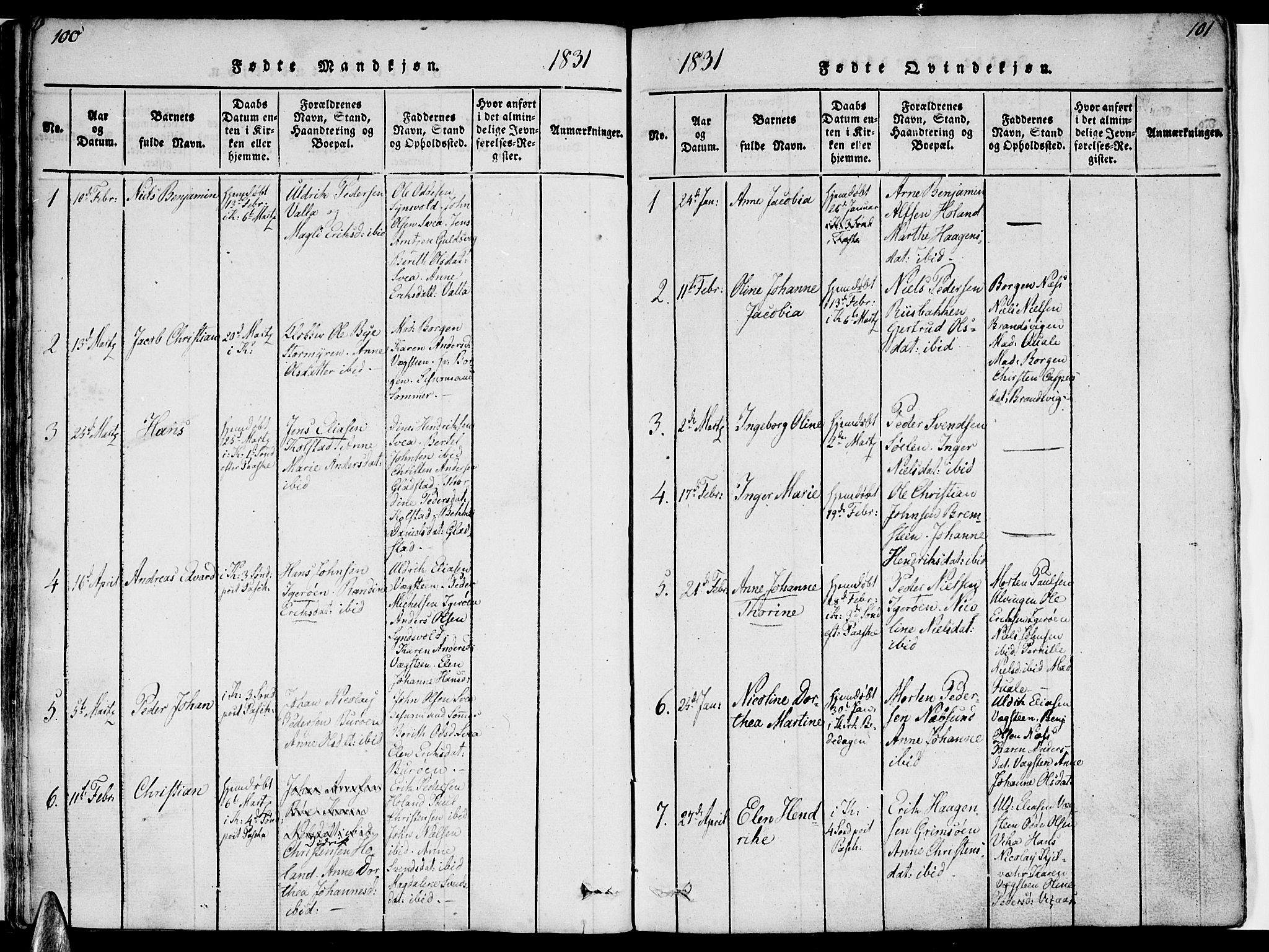 Ministerialprotokoller, klokkerbøker og fødselsregistre - Nordland, SAT/A-1459/816/L0239: Parish register (official) no. 816A05, 1820-1845, p. 100-101