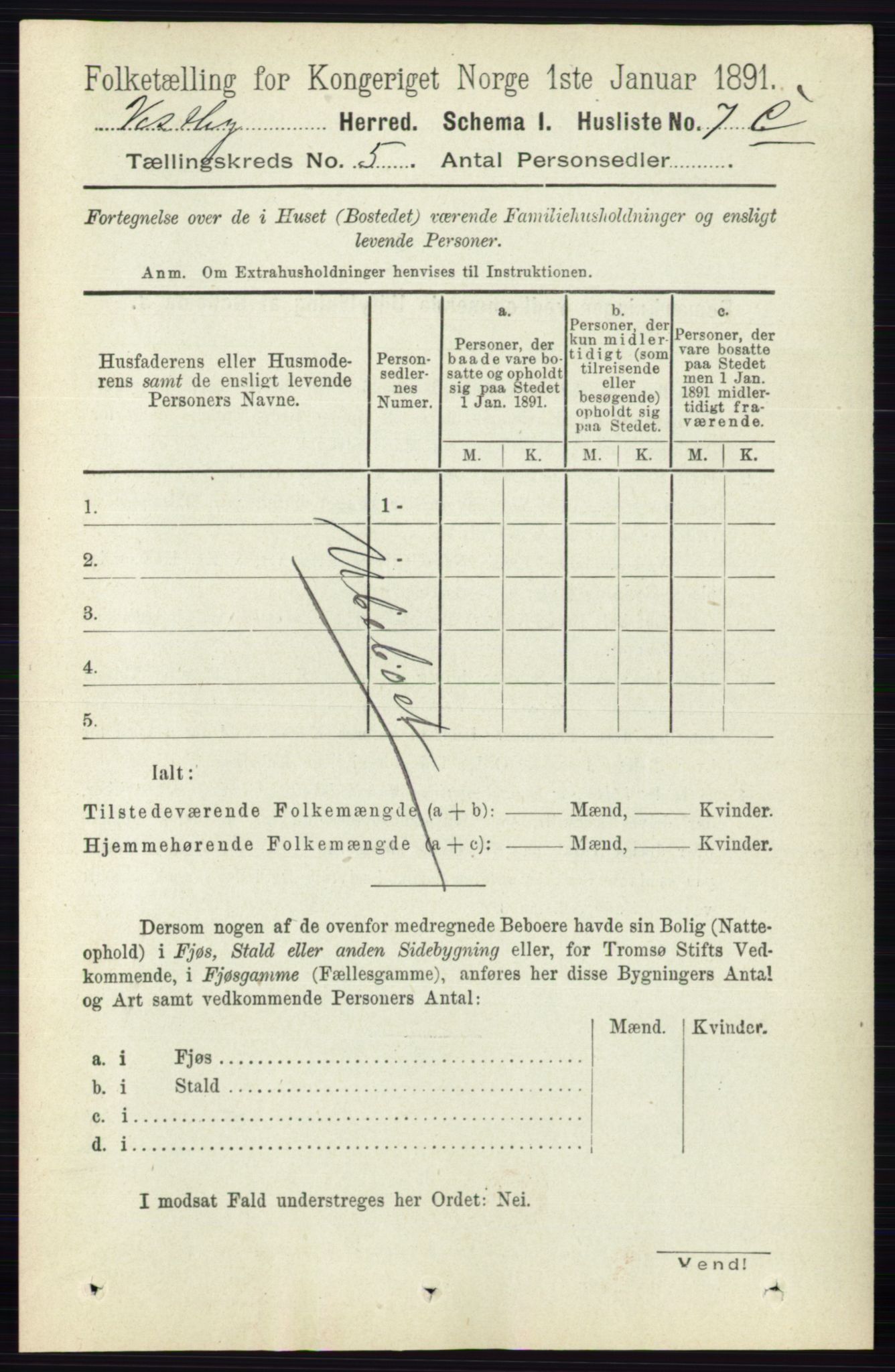 RA, 1891 census for 0211 Vestby, 1891, p. 2054