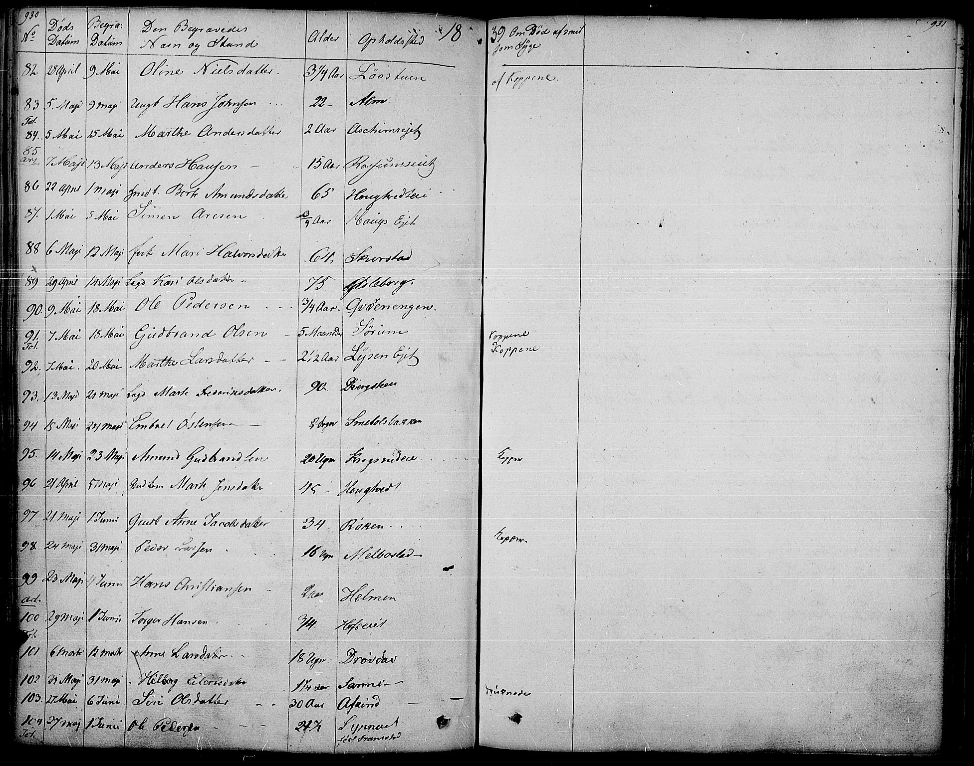 Gran prestekontor, AV/SAH-PREST-112/H/Ha/Haa/L0010: Parish register (official) no. 10, 1824-1842, p. 930-931