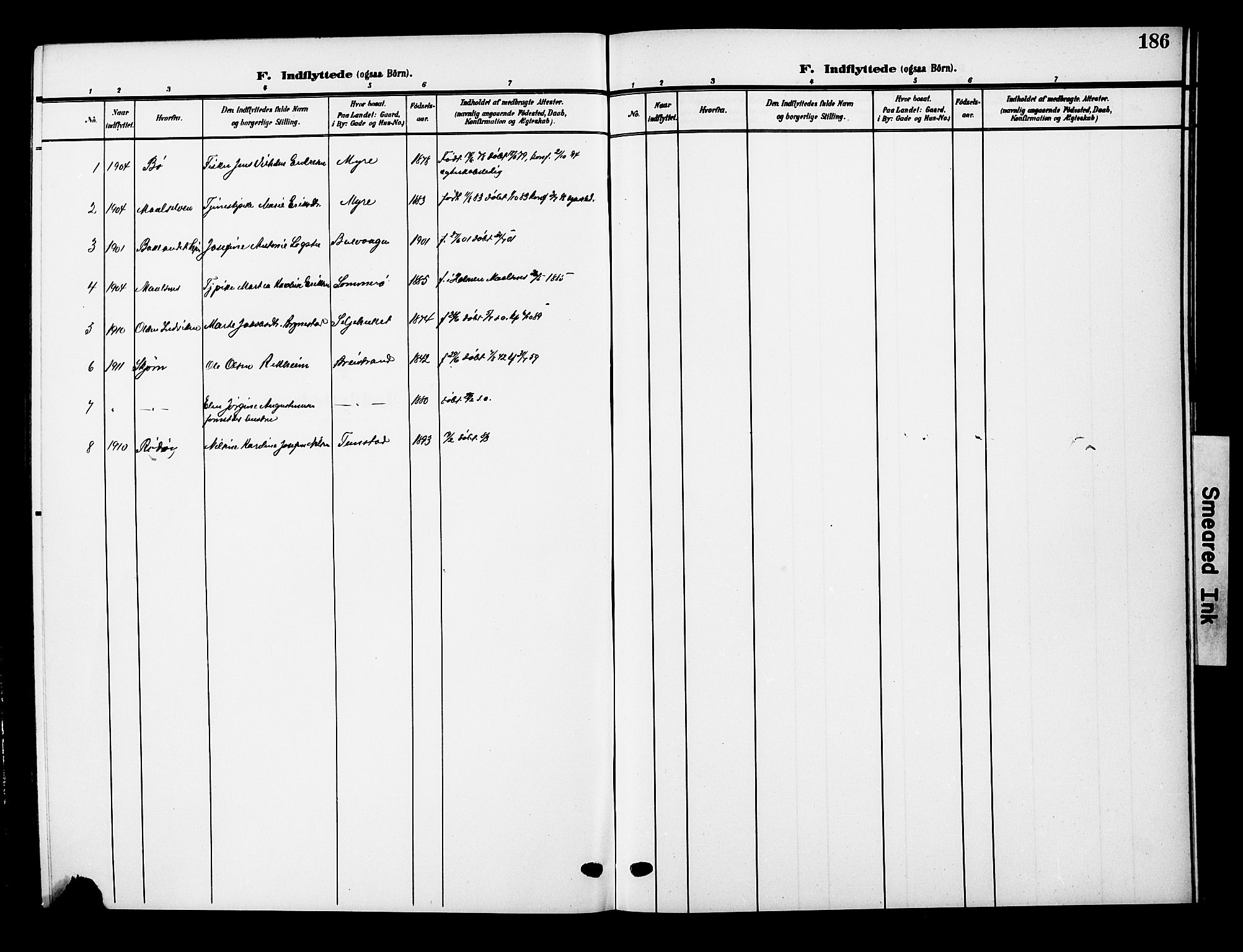 Ministerialprotokoller, klokkerbøker og fødselsregistre - Nordland, AV/SAT-A-1459/893/L1350: Parish register (copy) no. 893C05, 1906-1927, p. 186